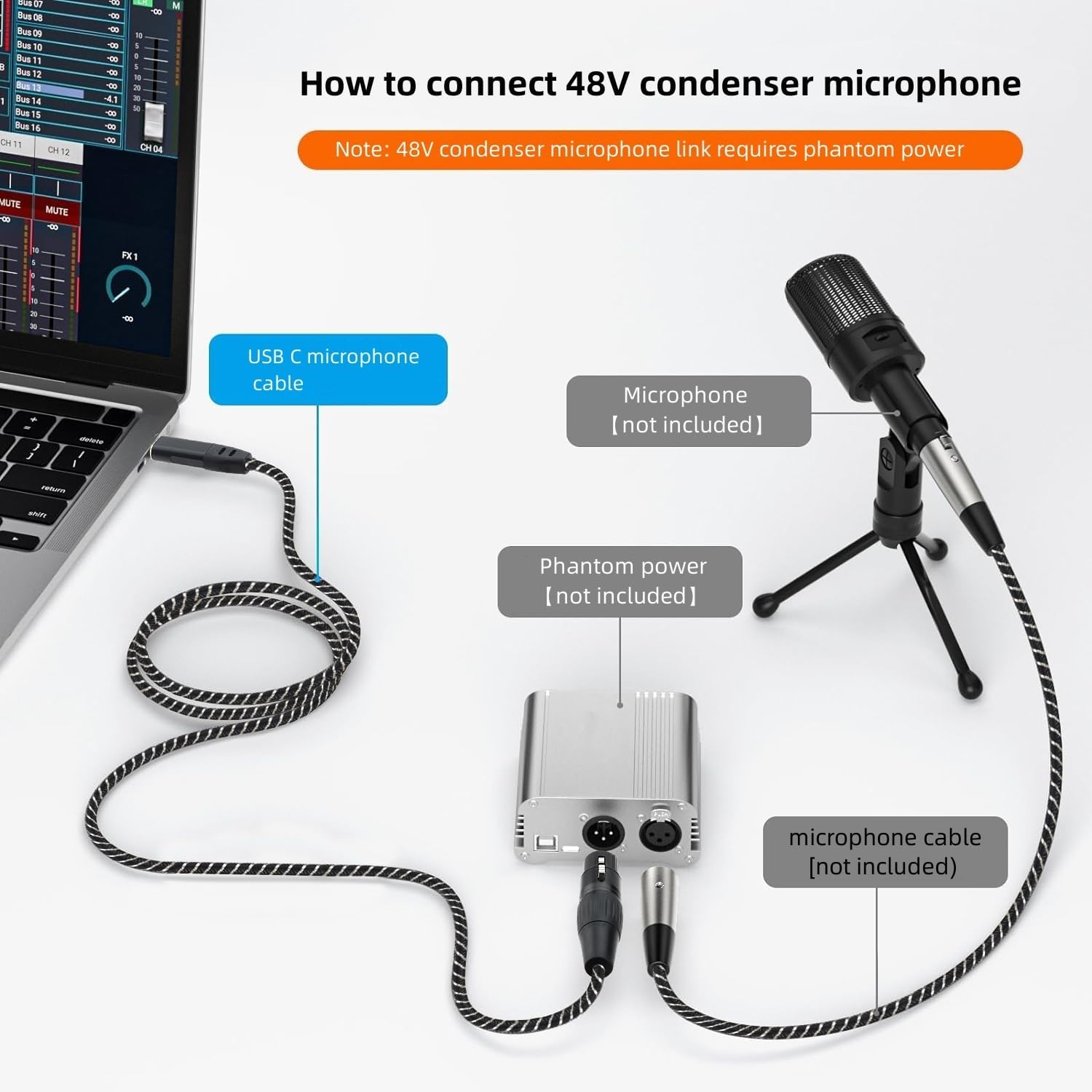 Puzkom USB Microphone Cable, XLR Female to USB Microphone Connector Converter Cable for Microphone or Karaoke Recording, 1.5 feet (USB-A Male to XLR Female)