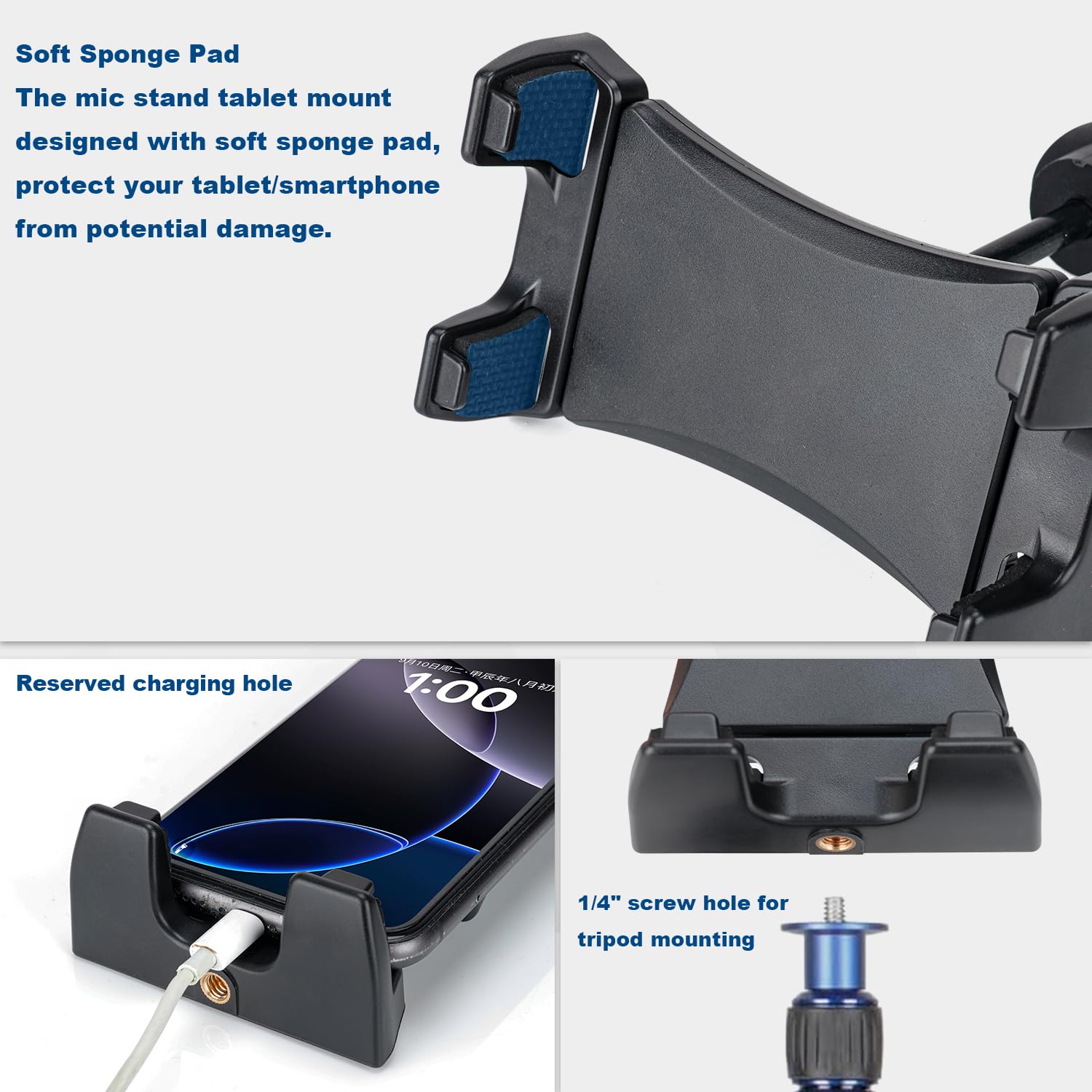 koolehaoda Tablet Mount Holder for Mic Stand, Adjustable 4.7″-12.9″