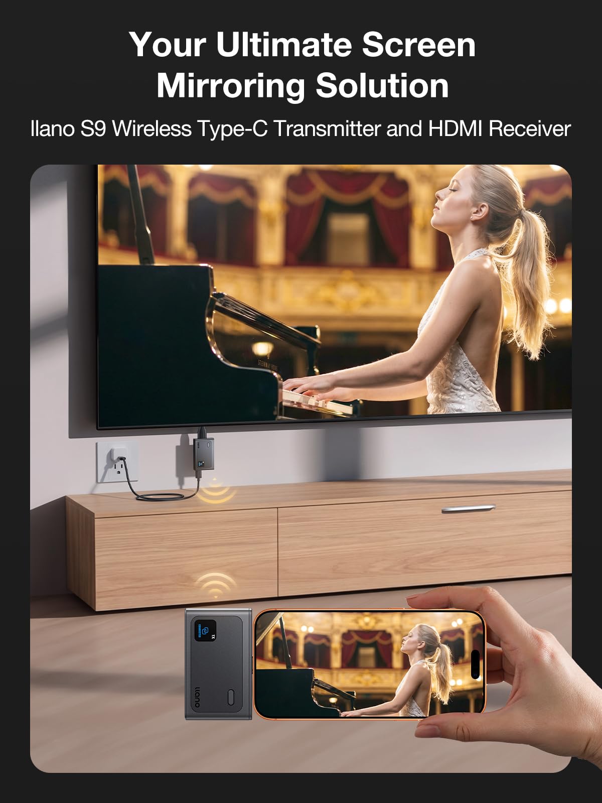 llano S9 USB-C Wireless HDMI Transmitter and Receiver, 328FT/100M