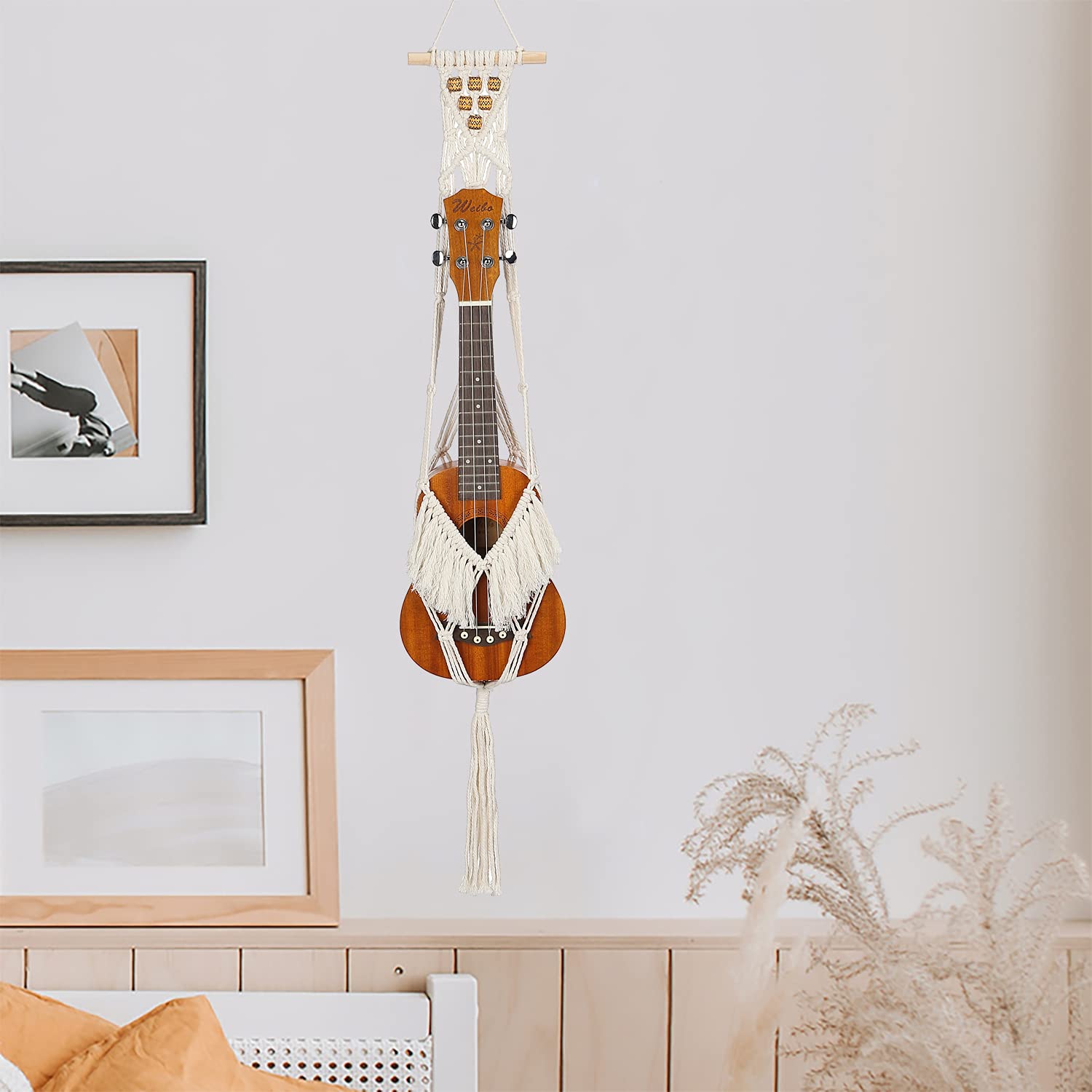 majowir Macrame Ukulele Hanger – Wall Mount Stand Holder for Tenor Ukulele, Decorative Case Alternative