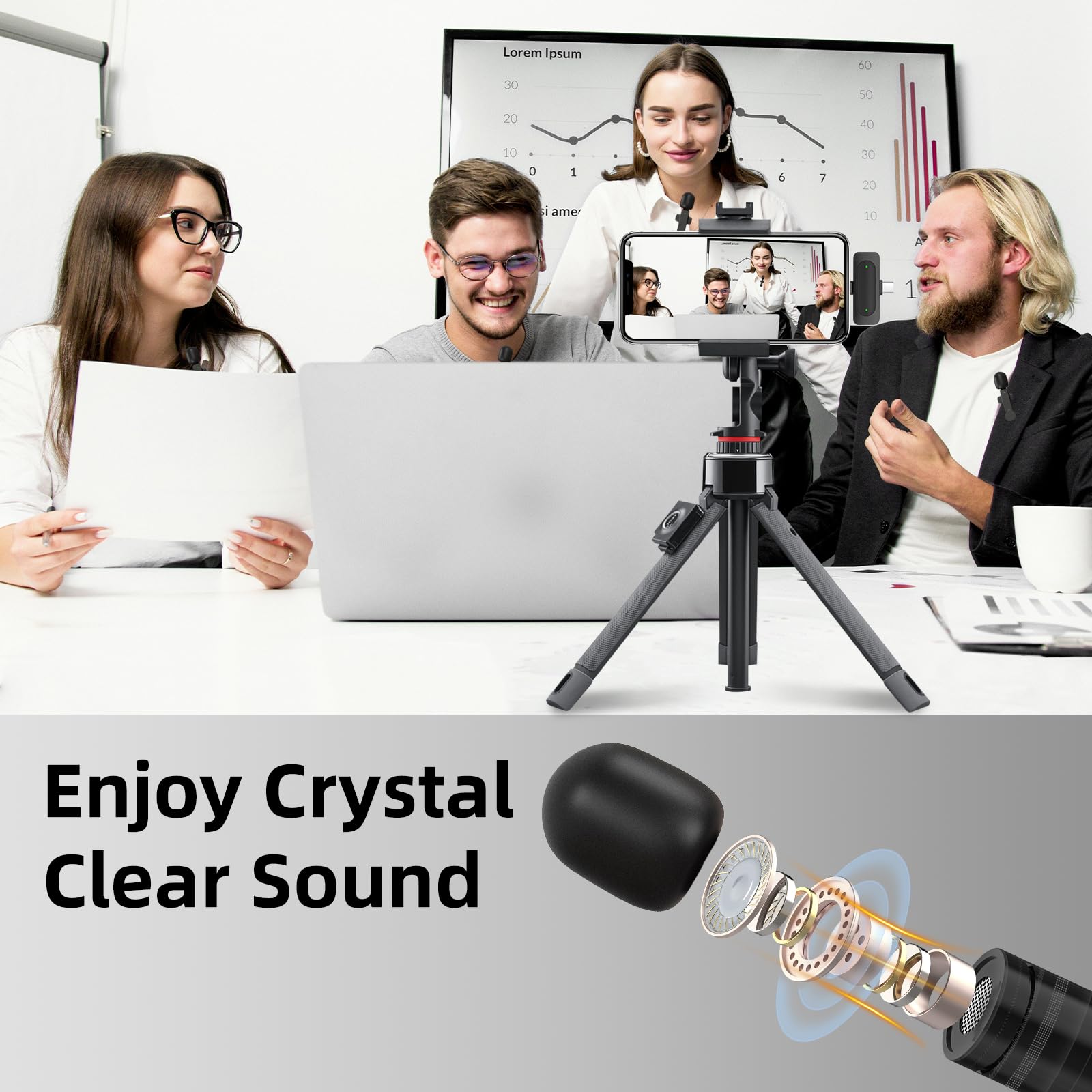 NPTCL Wireless Mini Microphone for iPhone PC, USB Type C Lavalier Lapel Mic
