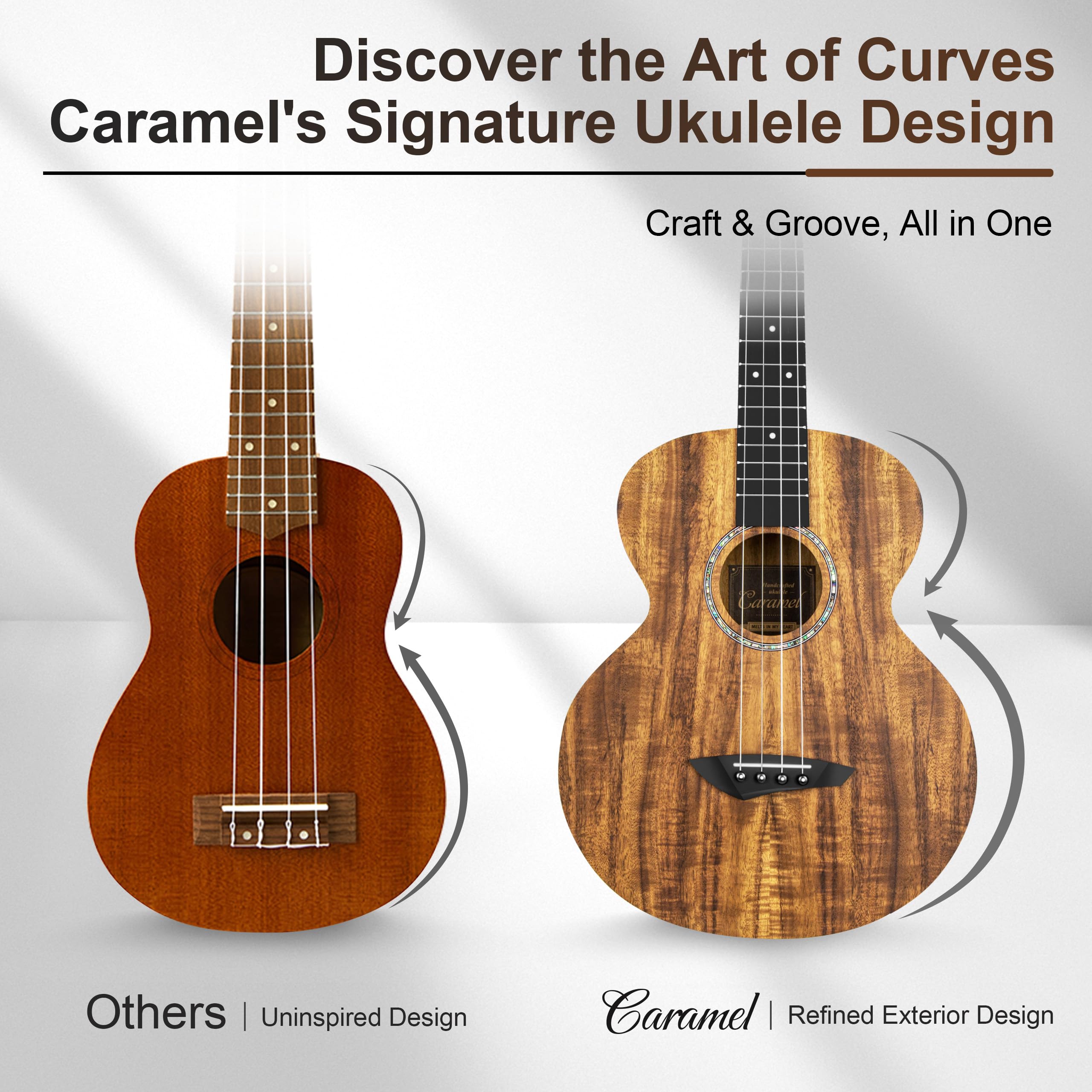 Left Handed – Caramel BLM27 Acacia Baritone Acoustic & Electric Ukulele
