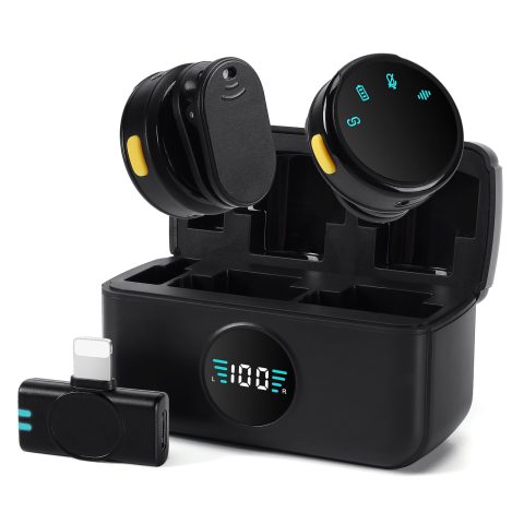 SFSOC Mini Microphone for iPhone 14/13/12/11/X with Lightning Plug,Wireless Lavalier Microphone with Charging case,30H Battery Life,Noise Reduction,Clip-on Mic for Video Recording,YouTube,TikTok