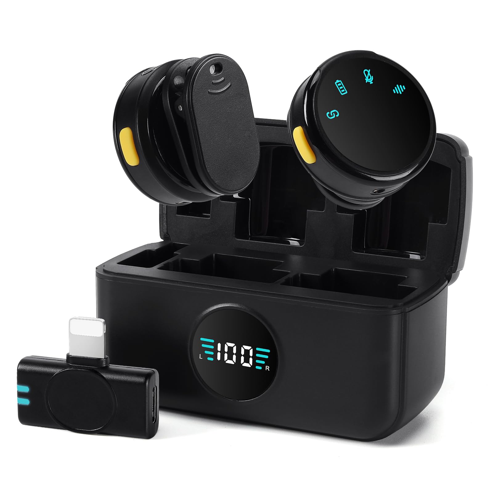 SFSOC Mini Microphone for iPhone 14/13/12/11/X with Lightning Plug,Wireless Lavalier Microphone with Charging case,30H Battery Life,Noise Reduction,Clip-on Mic for Video Recording,YouTube,TikTok