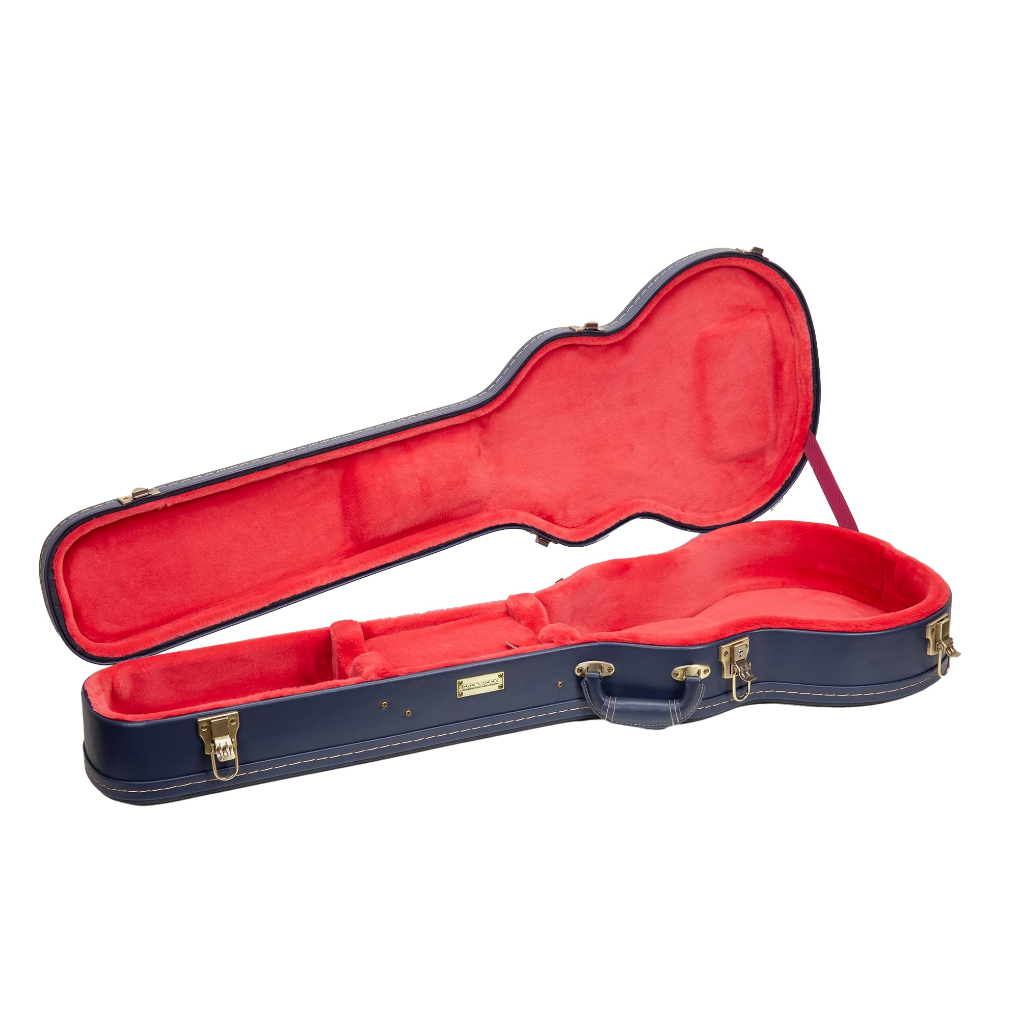 Crossrock Relief Series Les Paul Guitar Case for Single-Cut Electric Guitars | Carved Ocean Blue Finish, Deep Scarlett Velvet Interior, Lock – Premium Wooden Hardshell
