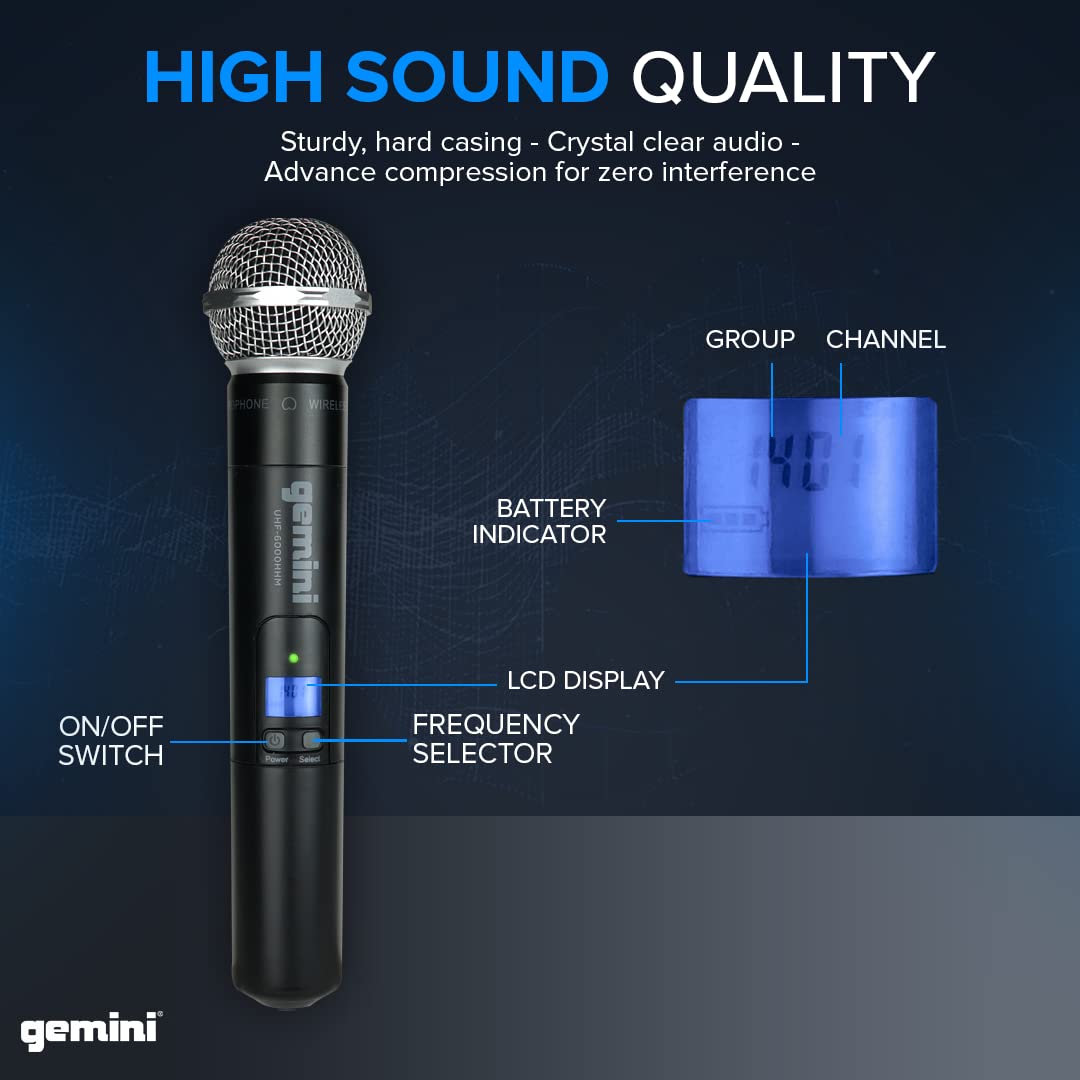 Gemini UHF Handheld Microphone System, 256 Channels, 240ft (UHF-6100M-R2)
