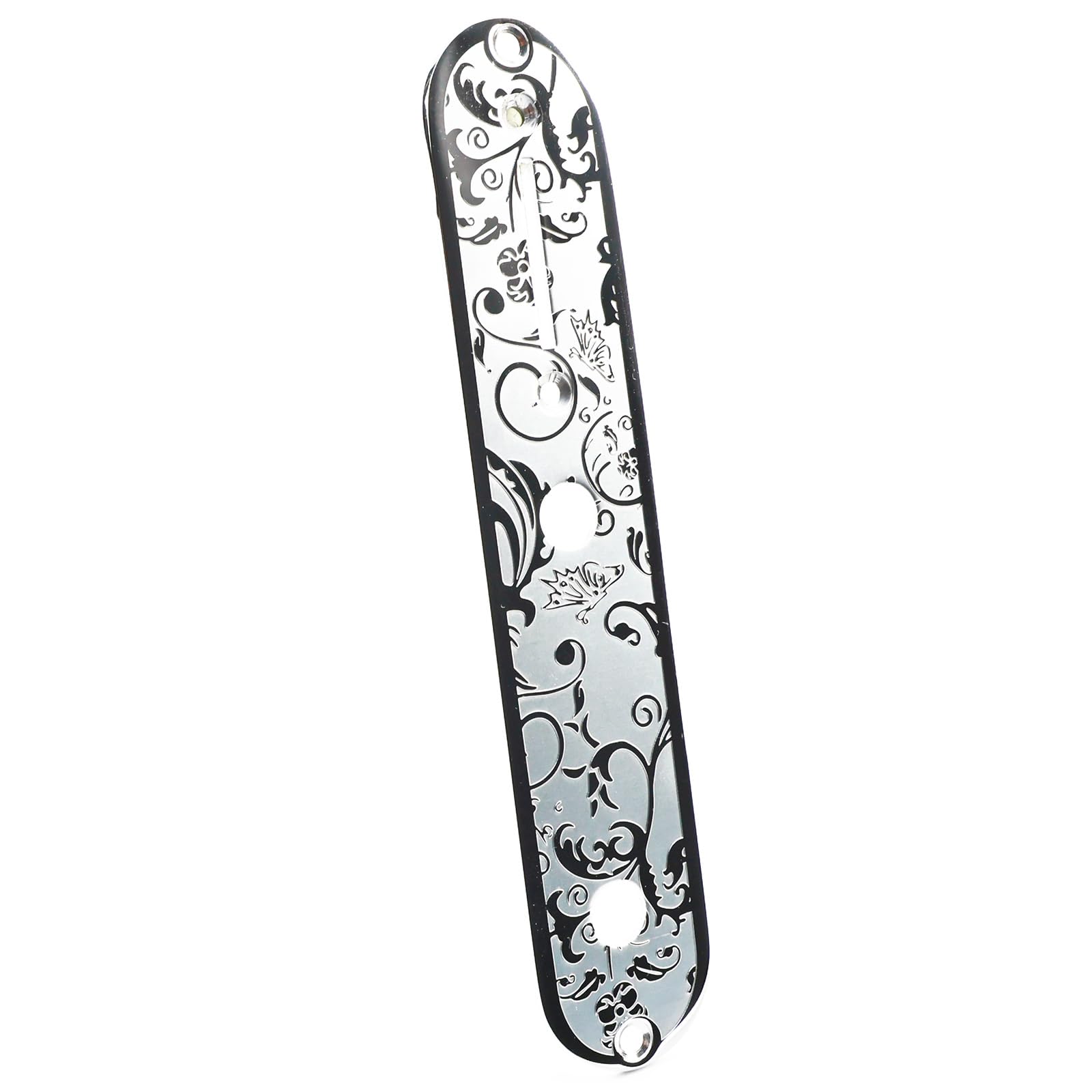 OVSAL Stainless Steel Engraved Telecaster Control Plate 2-Hole Mount 9.5mm (3/8″) CNC Electric Guitar Control Plate Compatible with Most Fender Tele Style Guitar Replacement Parts(Chrome)