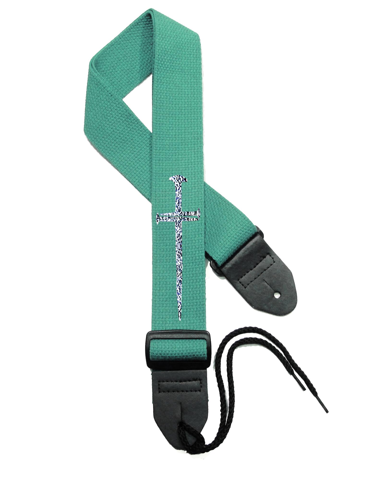Legacystraps Christian Guitar Strap 2 Inch Wide Cotton Strap with Carpenters Cross Design (Silver/Green)