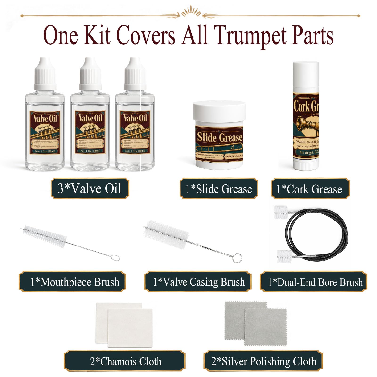 DINGSEN Trumpet Cleaning Kit – Complete Care with Oil, Grease & Brushes