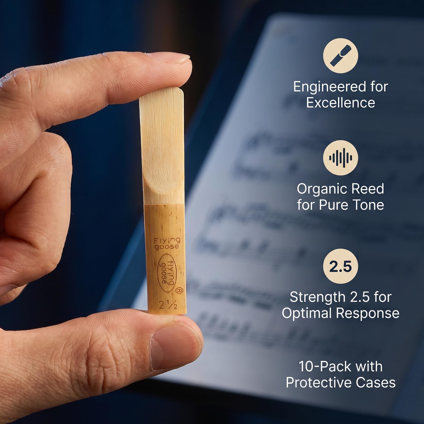 JEEUE Bb Clarinet Reeds Strength 2.5, 10 Pack Traditional Cane