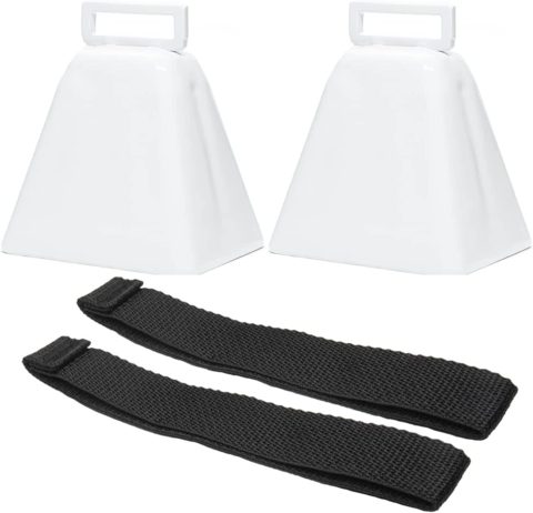 Bevin Bells Long Distance Cow Bells 10LD (White) | Christmas Bells | Made from Steel | Loud Noise Makers | w/White Strap Around The Handle | Easier to Hold | Made in CT, USA