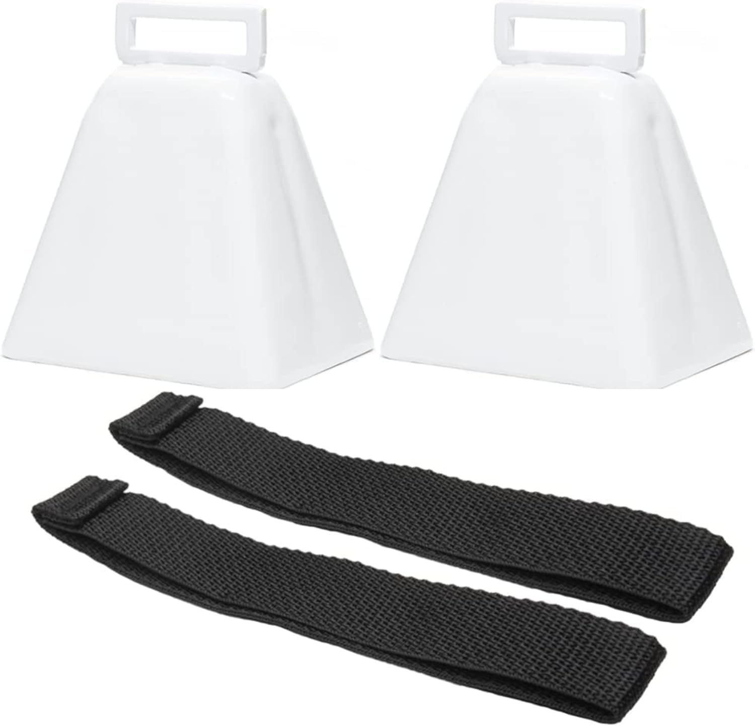 Bevin Bells Long Distance Cow Bells 10LD (White) | Christmas Bells | Made from Steel | Loud Noise Makers | w/White Strap Around The Handle | Easier to Hold | Made in CT, USA