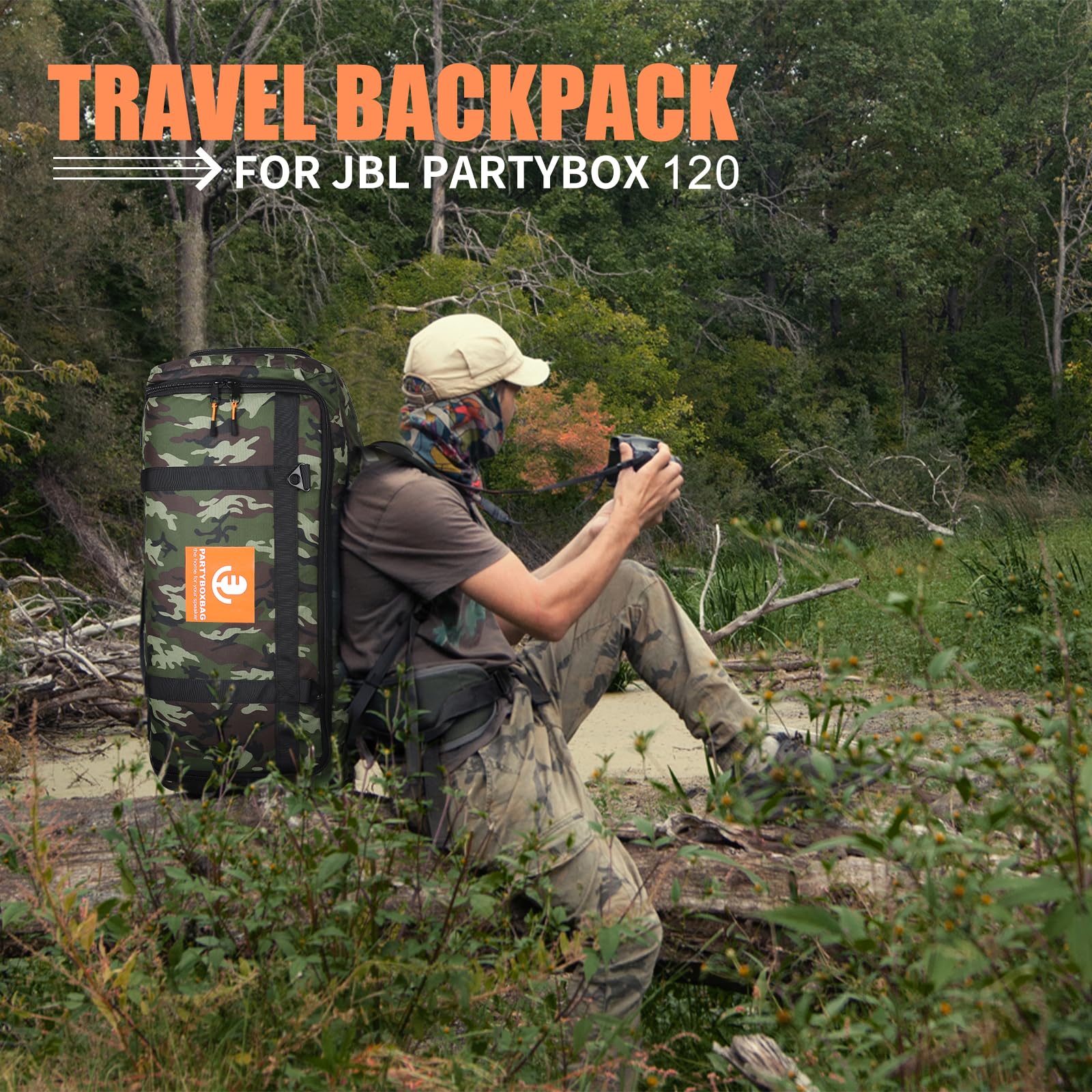 OUKNAK Speaker Bag Travel Case Replacement for JBL Party Box Series, Portable Speaker Carry Tote Bag Backpack for JBL PartyBox Club 120 Speaker (For JBL partybox 120 camouflage)
