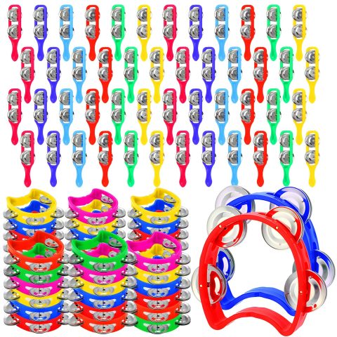 Lukmaa 72 Pcs Mini Tambourines Hand Bells Bulk, 36 Colorful Plastic Tambourines 36 Cymbals Noise Maker for Music Class, Sunday School, Early Learning, Party, Preschool, Gift, Fun Instrument(Round)