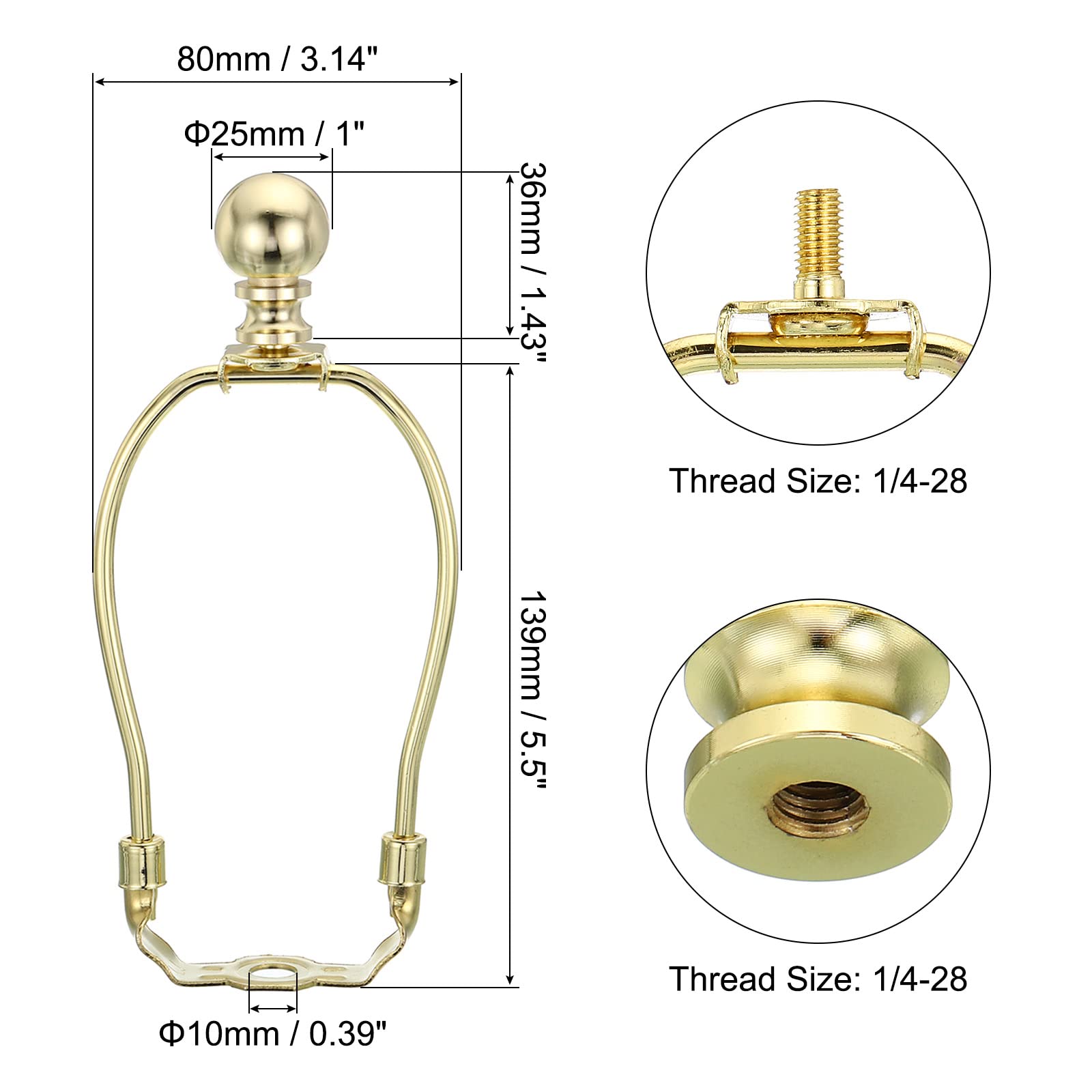 PATIKIL 5.5 Inch Lamp Harp Kit with Finial, 1 Set Detachable Shade Bracket Holder, DIY Lighting Accessories for Table Floor Lamps, Gold Tone
