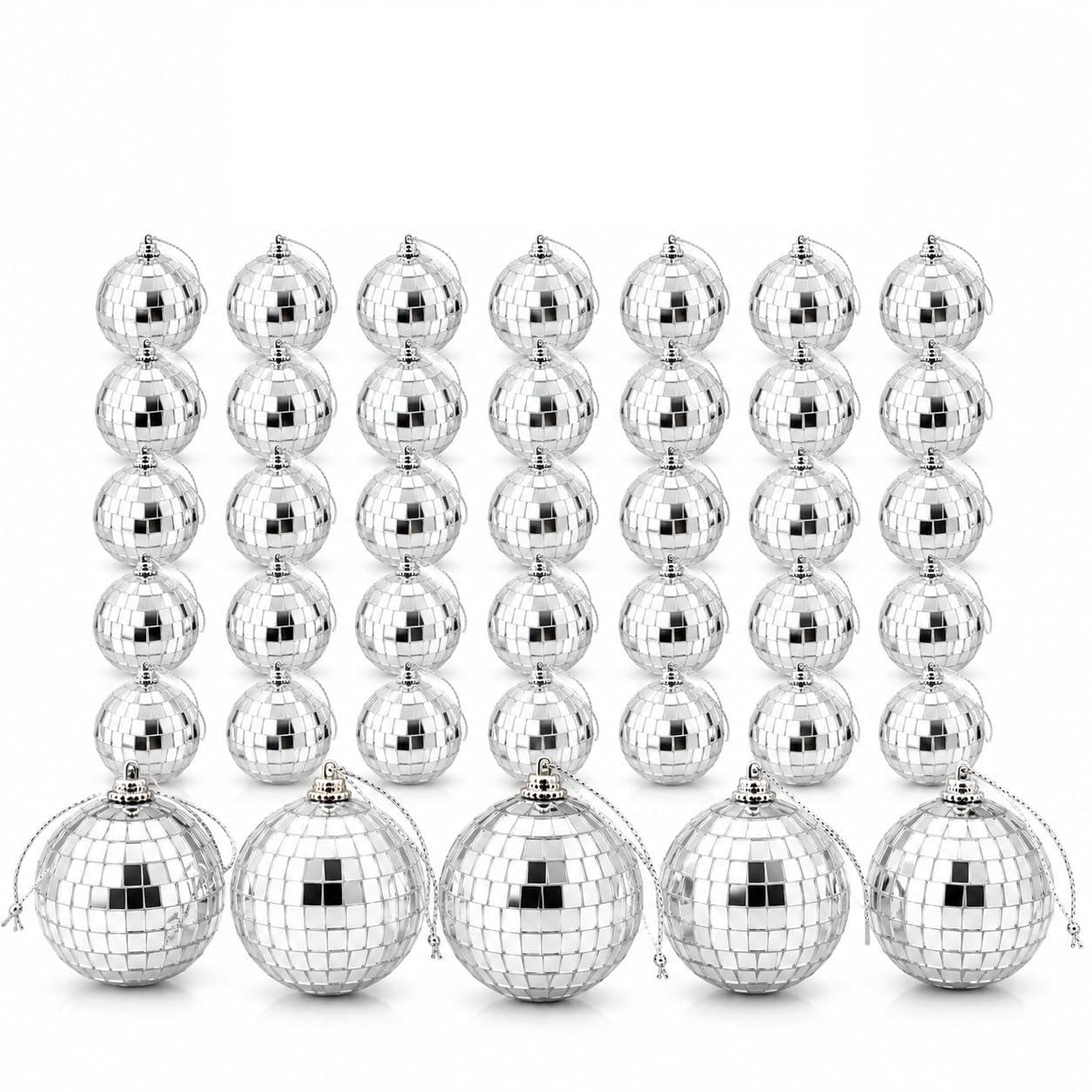 Youdepot 40-Pack 2-Inch Silver Mirror Disco Ball Ornaments