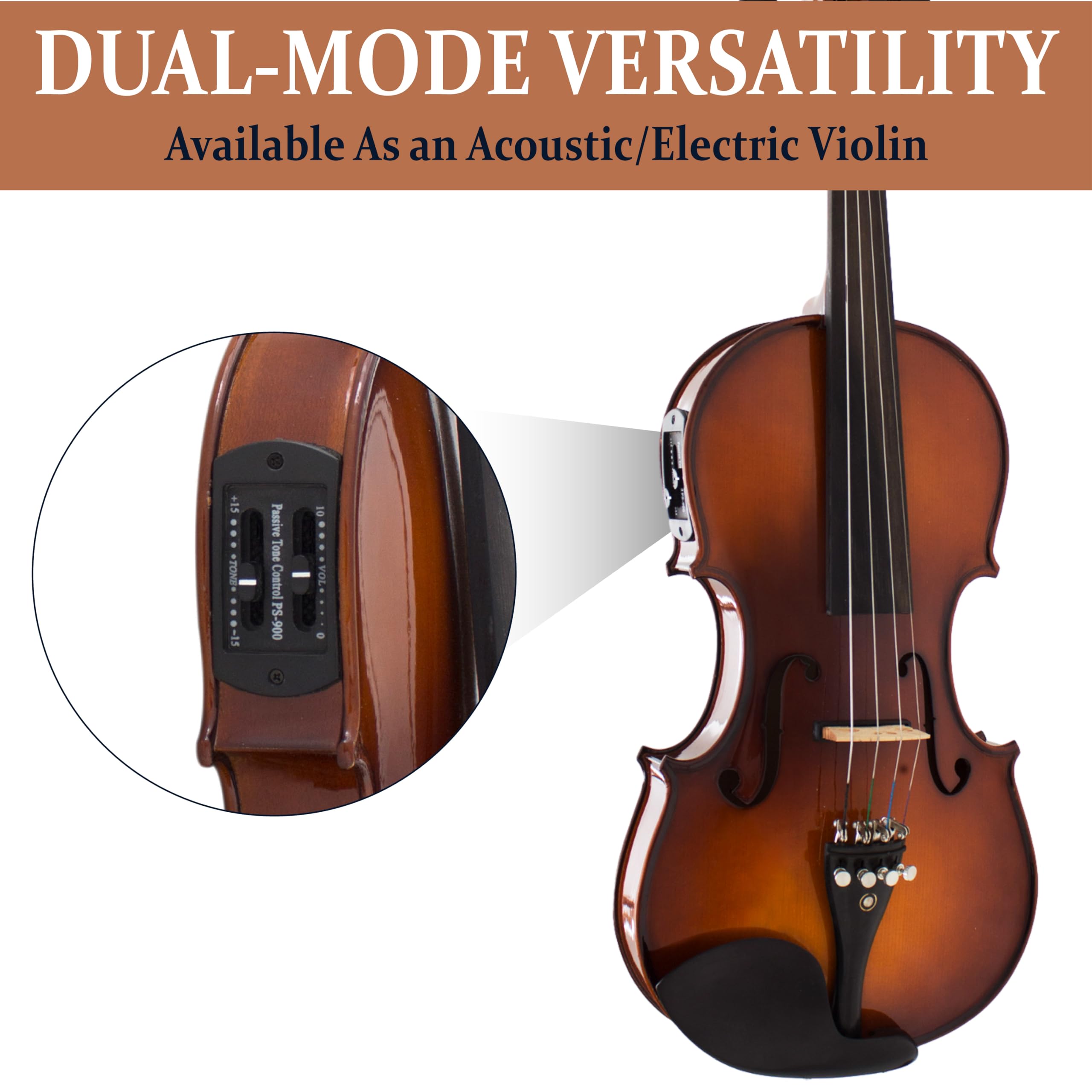 Cecilio 4/4 Acoustic Electric Violin, Solid Spruce Top, Antique Varnish
