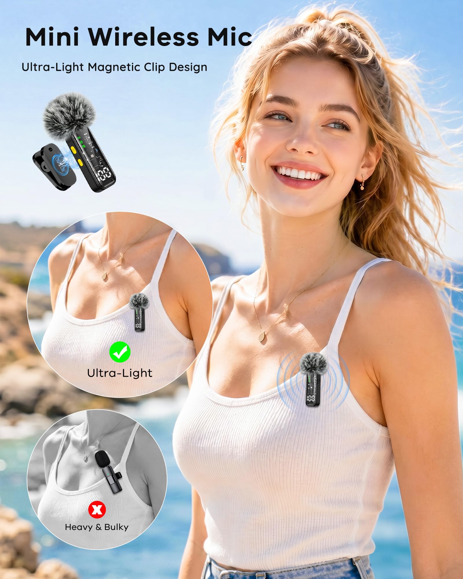 Gicorino 2 Pack Wireless Lavalier Microphone for iPhone, 30H Charging Case