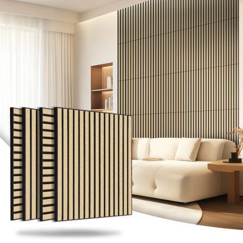 AKK-Star Acoustic Wood Slat Wall Panels, 4-Pack – 23.6 x 23.6 x 0.7 Inches, Sound Absorbing Wood Wall Panels for Stylish Interiors – Covers 15.5 Sq. Ft. (13# Classic Oak)