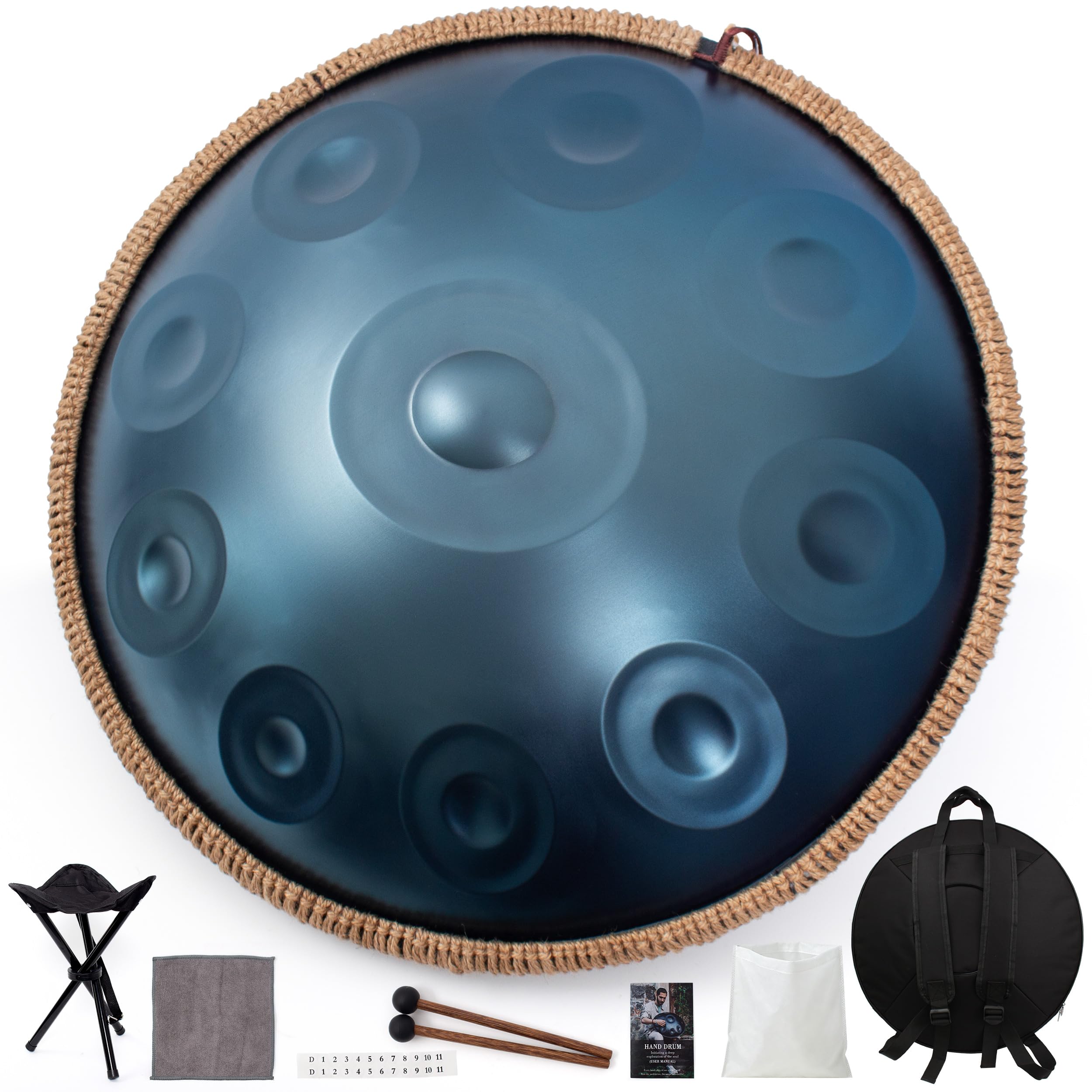 LOMUTY Handpan Drum 22 Inch for Adults 10 Notes – Hand Pan Drum(Blue)