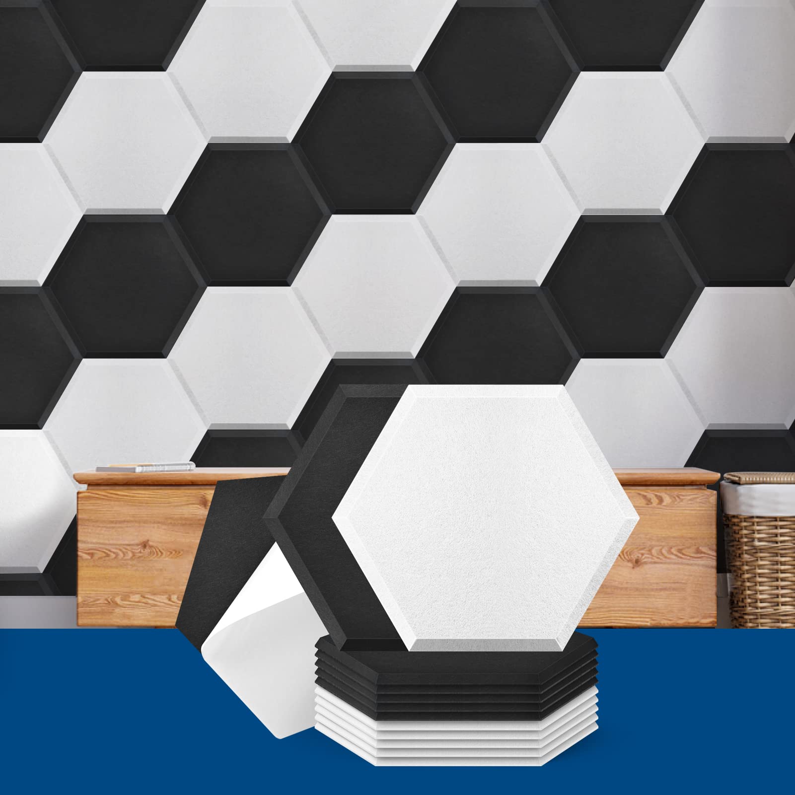 Art3dwallpanels Adhesive Acoustic Panels, Black and White, 14″x12″x0.4″