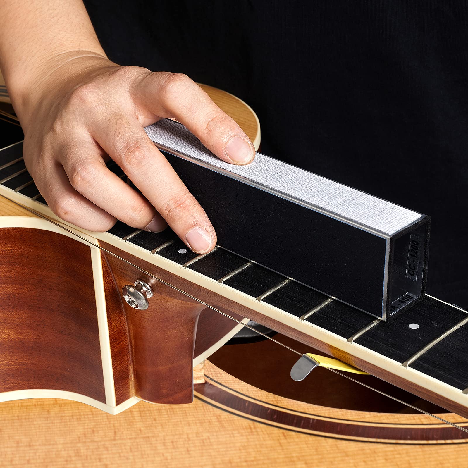 Guitar Luthier Tool Kit Including Fret Crowning File, Fret Leveler Sanding Beam, Fret Rocker, String Spreaders, Fingerboard Guards, and Replacement Sanding Papers for Guitar Bass Fret Leveling Kit