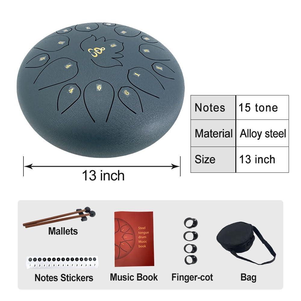ModouString Rain Drum for Outside Garden,13 Inches 15 Notes Steel Tongue Drum with Mallets & Carry Bag Musical Instrument for Adults D Major