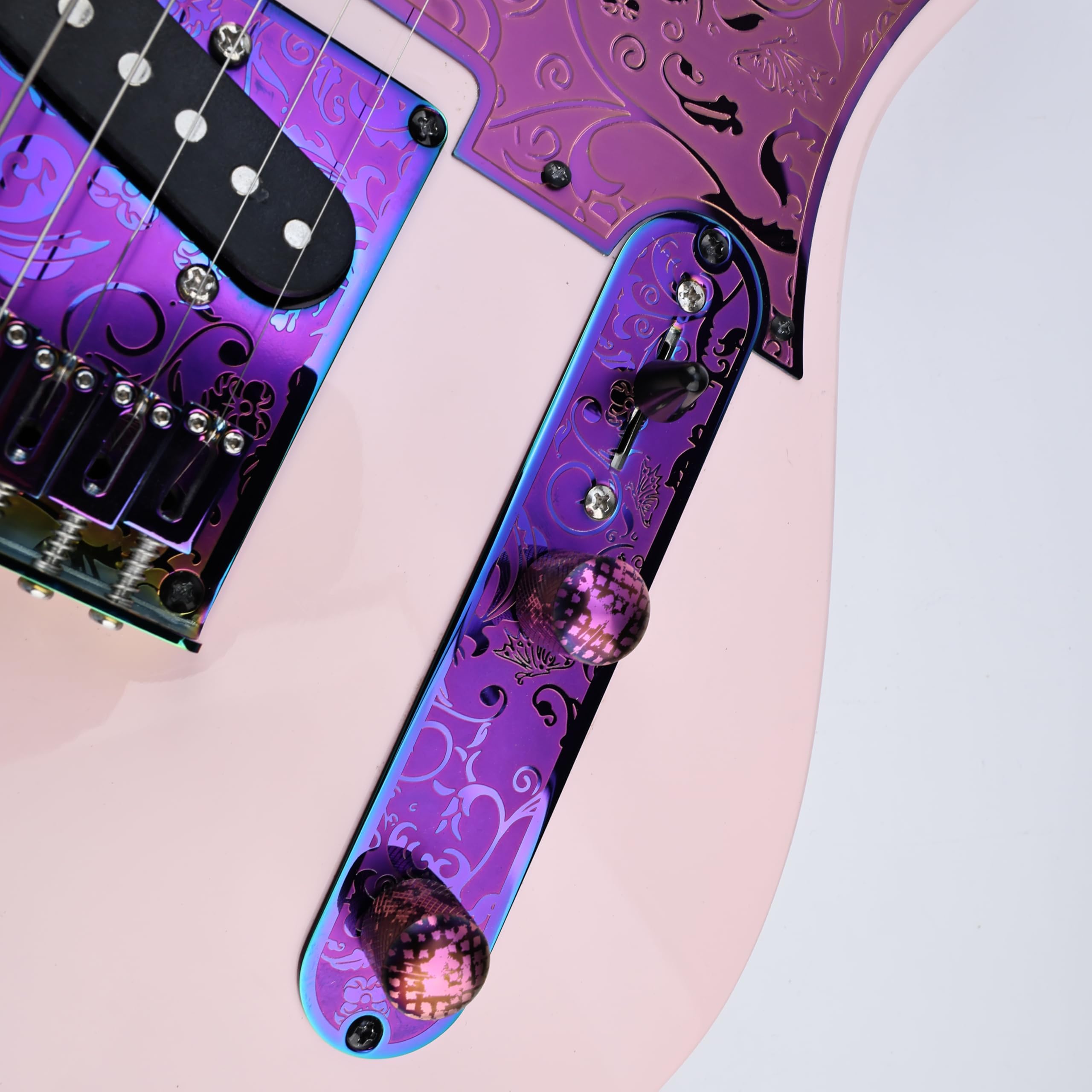 OVSAL Stainless Steel Engraved Telecaster Control Plate 2-Hole Mount 9.5mm (3/8″) CNC Electric Guitar Control Plate Compatible with Most Fender Tele Style Guitar Replacement Parts(Purple)