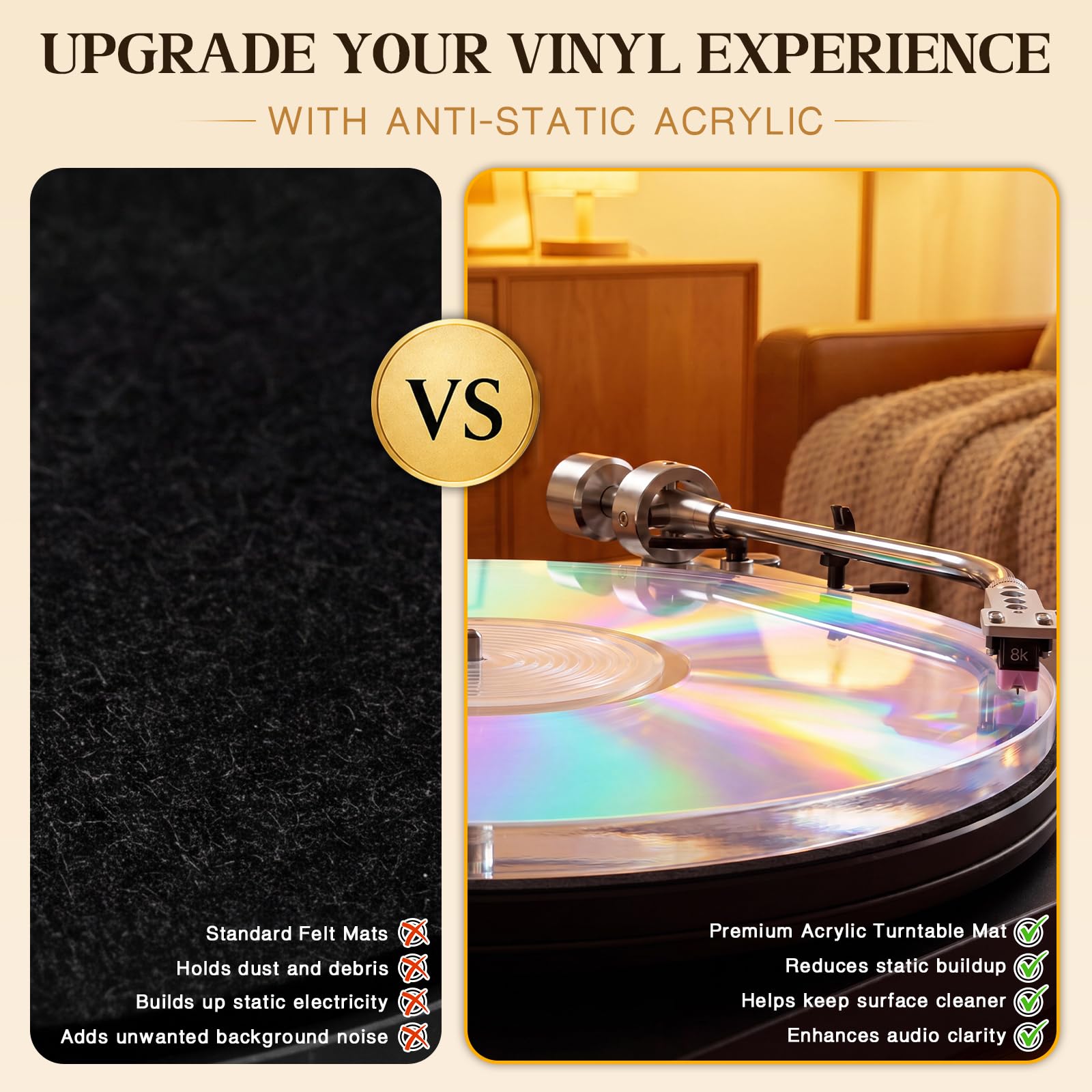 Sabary Iridescent Acrylic Turntable Mat – Anti-static Vinyl Slipmat for Record Player, 12″ Platter Slipmat, Reduces Noise & Improves Sound Clarity, Color-shifting Dj Turntable Mat