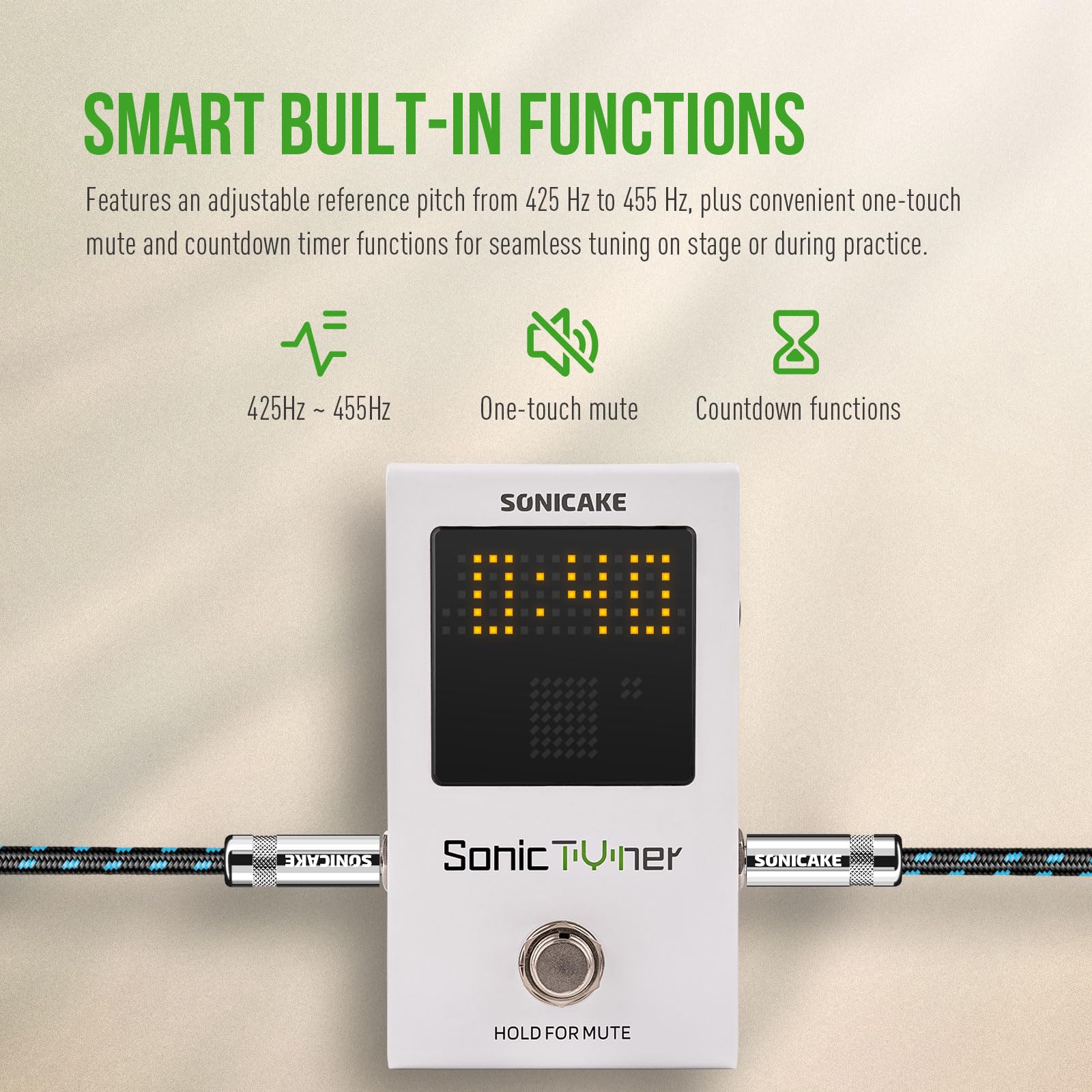 SONICAKE Tuner Pedal with Boost, Pitch Indicator, Dual Bypass – Sonic Tuner