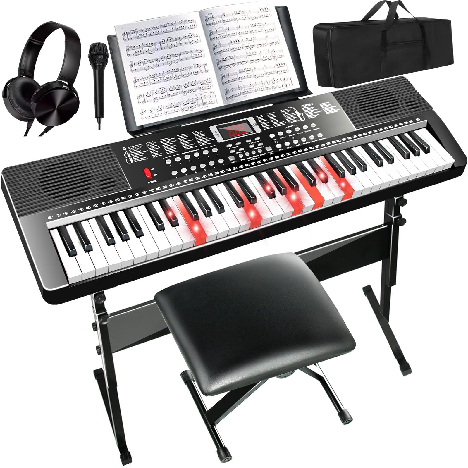 AQNIEGEP 61 Key Electric Keyboard Piano for Beginners w/Light-Up Keys