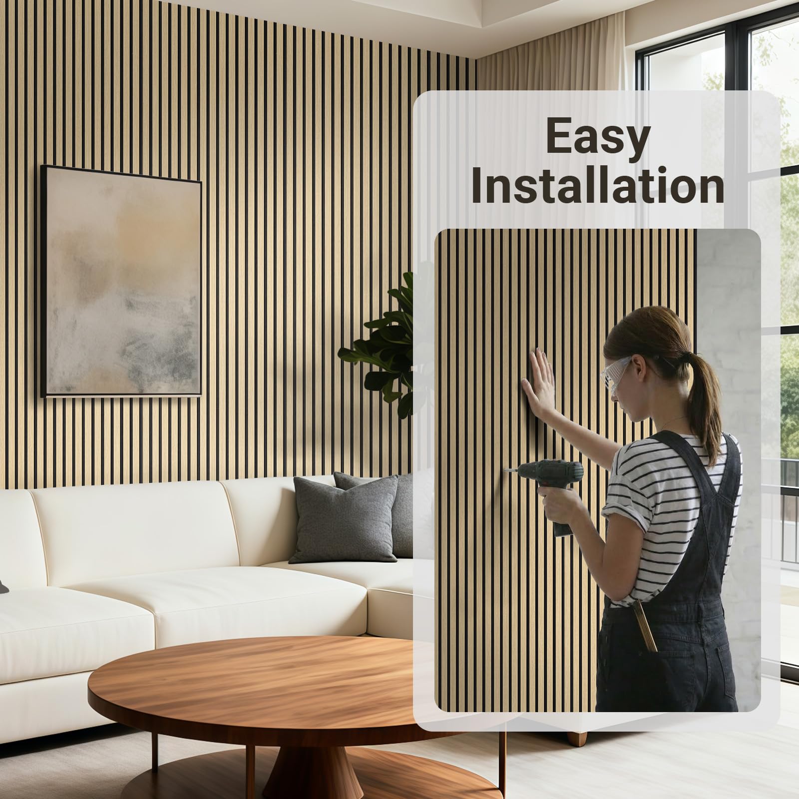 AKK-Star Acoustic Wood Slat Wall Panels Folded 1 Pack – 94.4″ X 23.6 “X 0.7”, Wall Panels for Interior Wall Decor 15.5ft² Soundproof 3D Wall Paneling for Home Decor Noise Reduction(13# Classic Oak)