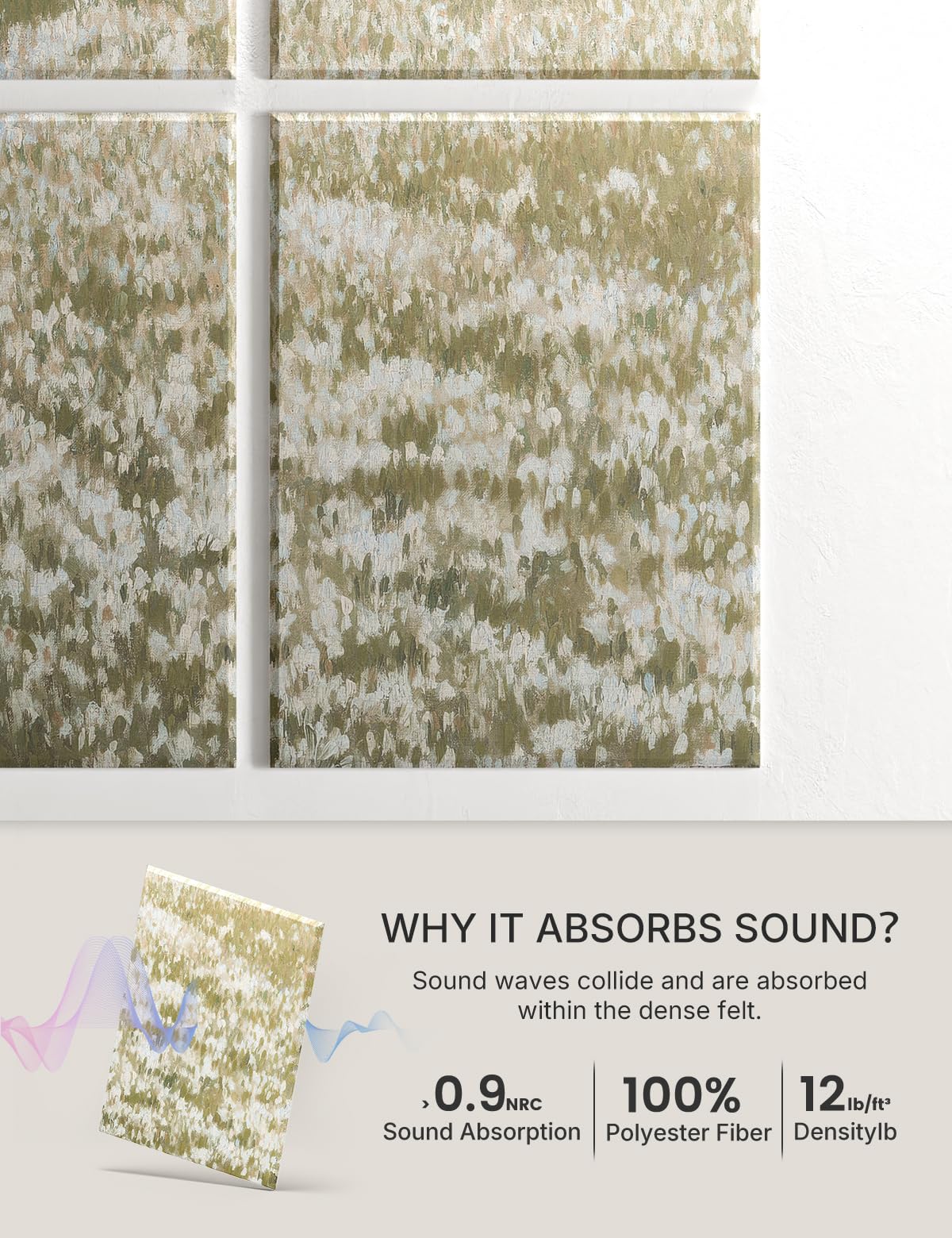 Wall Art Acoustic Panels,70”×47”Sound Absorbing Panels-8-Pack with 60 Adhesive Tabs, Panels for Living Room and Recording Studio, Offices-A Vast Summer Landscape