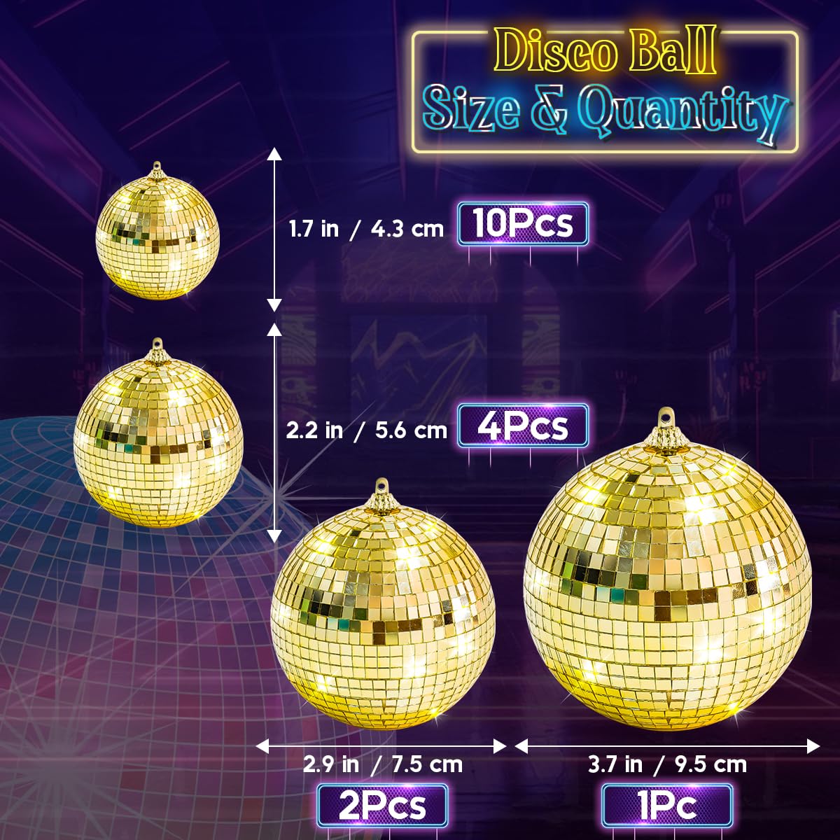 Kepfire 17pcs Hanging Gold Disco Ball,Mirror Balls for Party Decor
