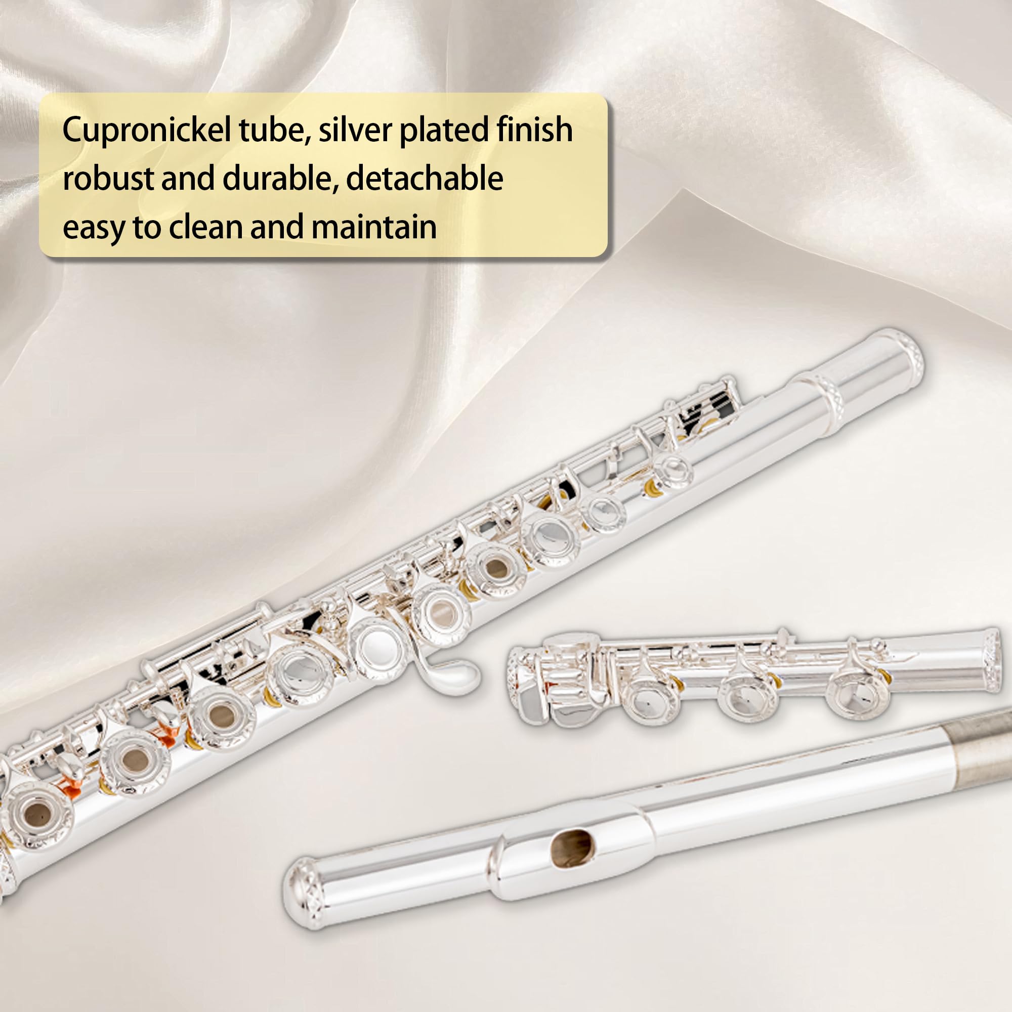 BAHAMUT 17 Key Open Hole Flute Instrument, Silver-Plated Flauta, B Foot