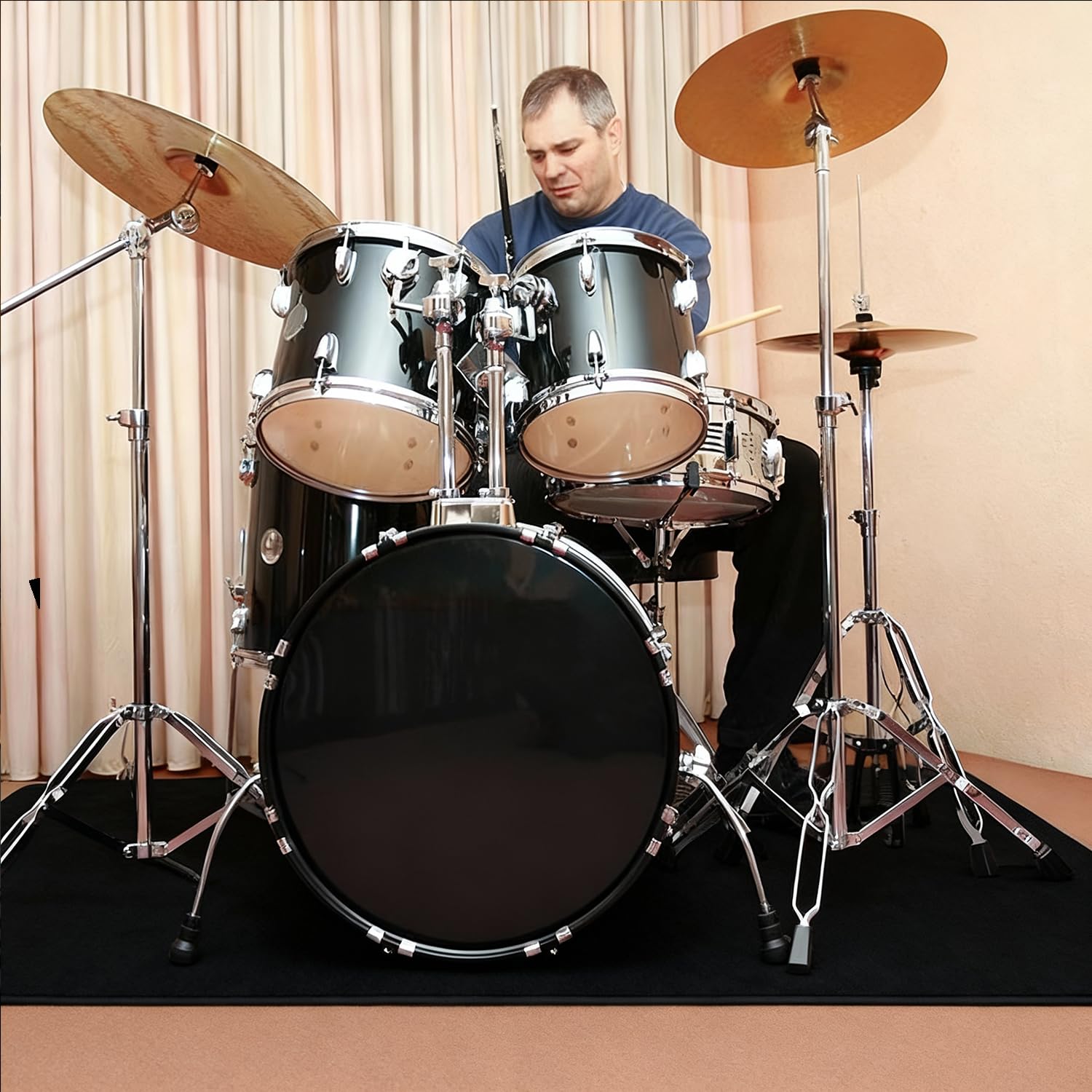 yongjoy Music Rug for Drummers, 5×6 Ft Non-Slip Drum Mat