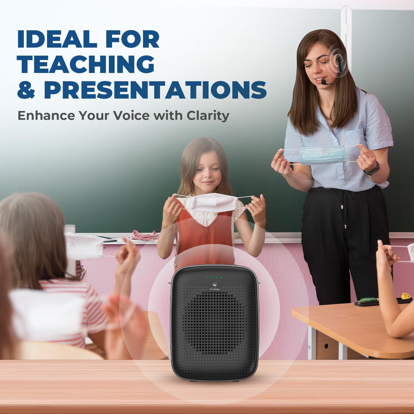 15W Wireless Voice Amplifier with Bluetooth Headset Microphone for Teachers