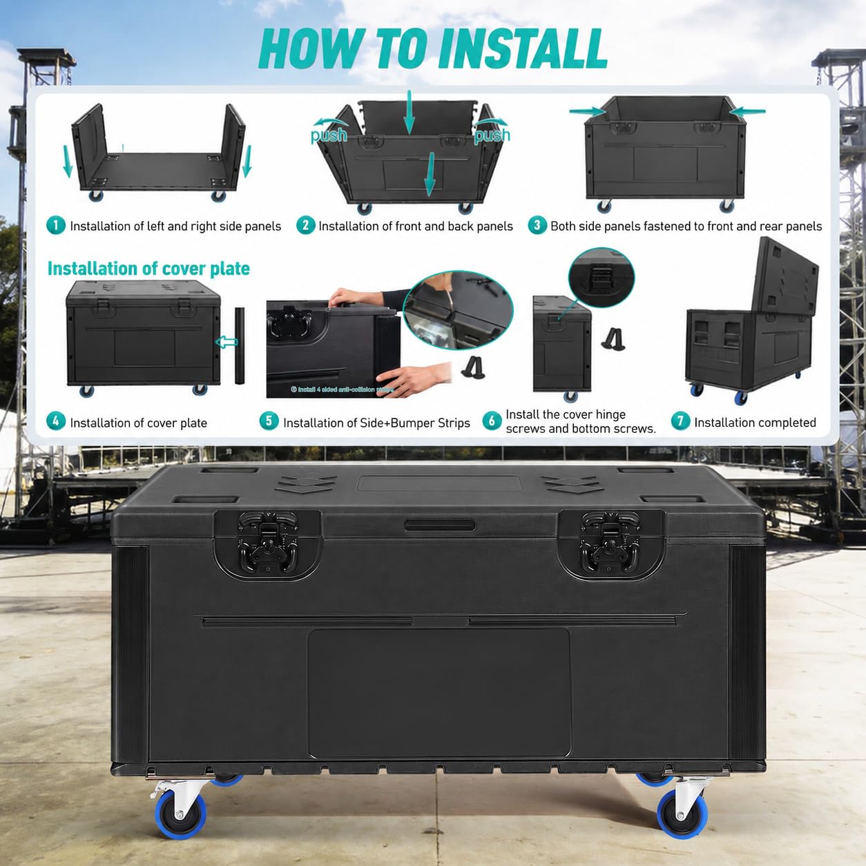 4 PACK Rolling Road Case with Heavy Duty Silent Wheels