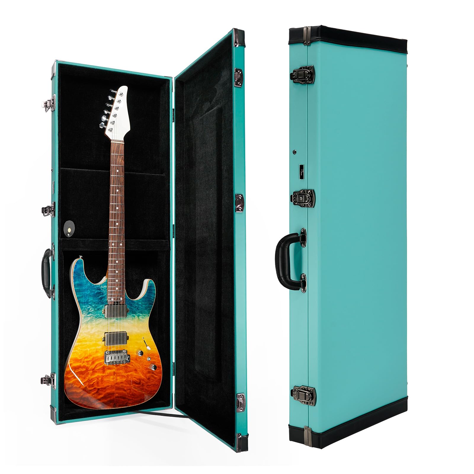 REAL MISSION Electric Guitar Case Hard, Fits Fender Strat, Tele, and Standard Guitars, Portable 4-Layer Protection Hardshell with Comfort Handle, Secure Metal Lock (Aqua)