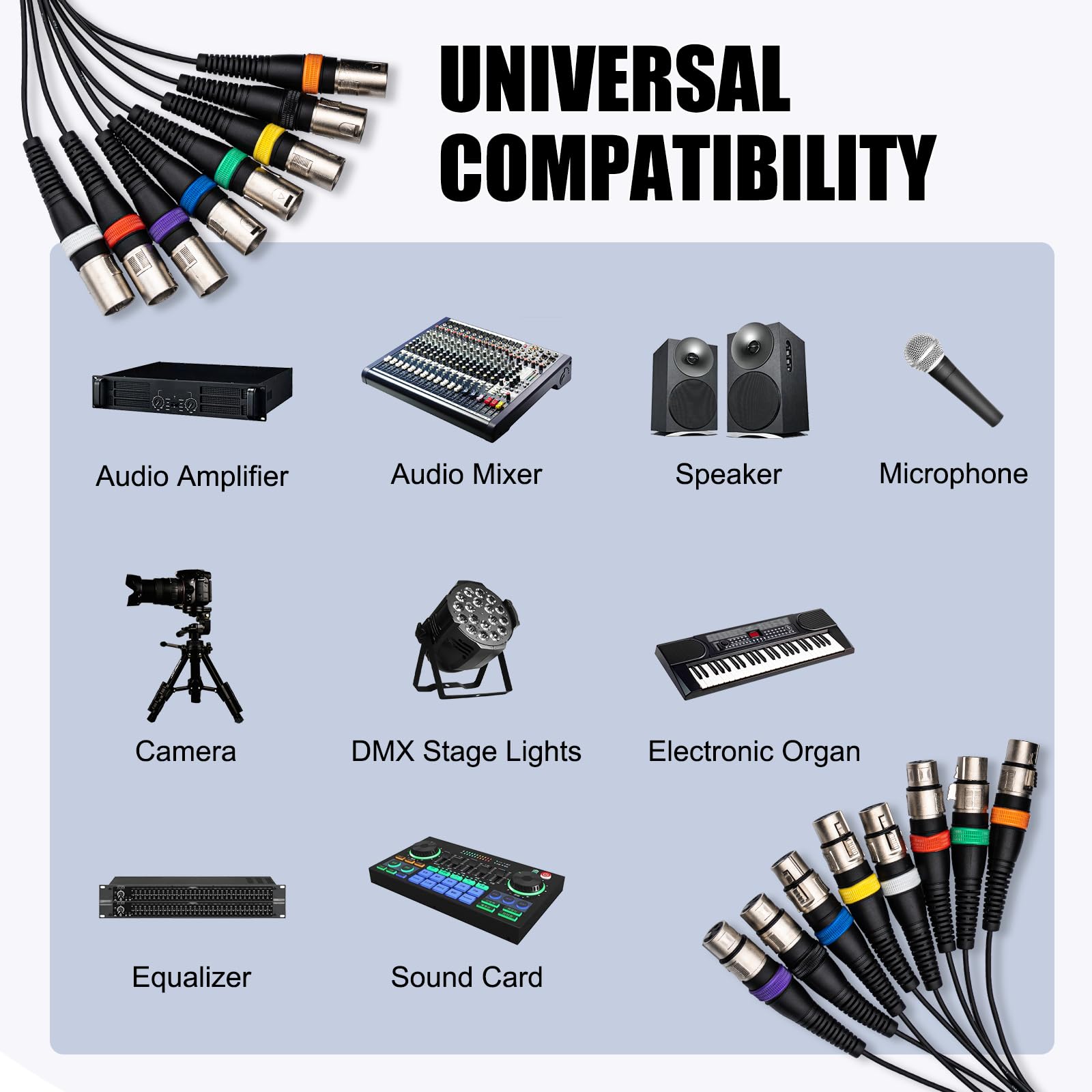 8 Channel XLR Male to Female Snake Cables, Microphone Patch Cable 10FT