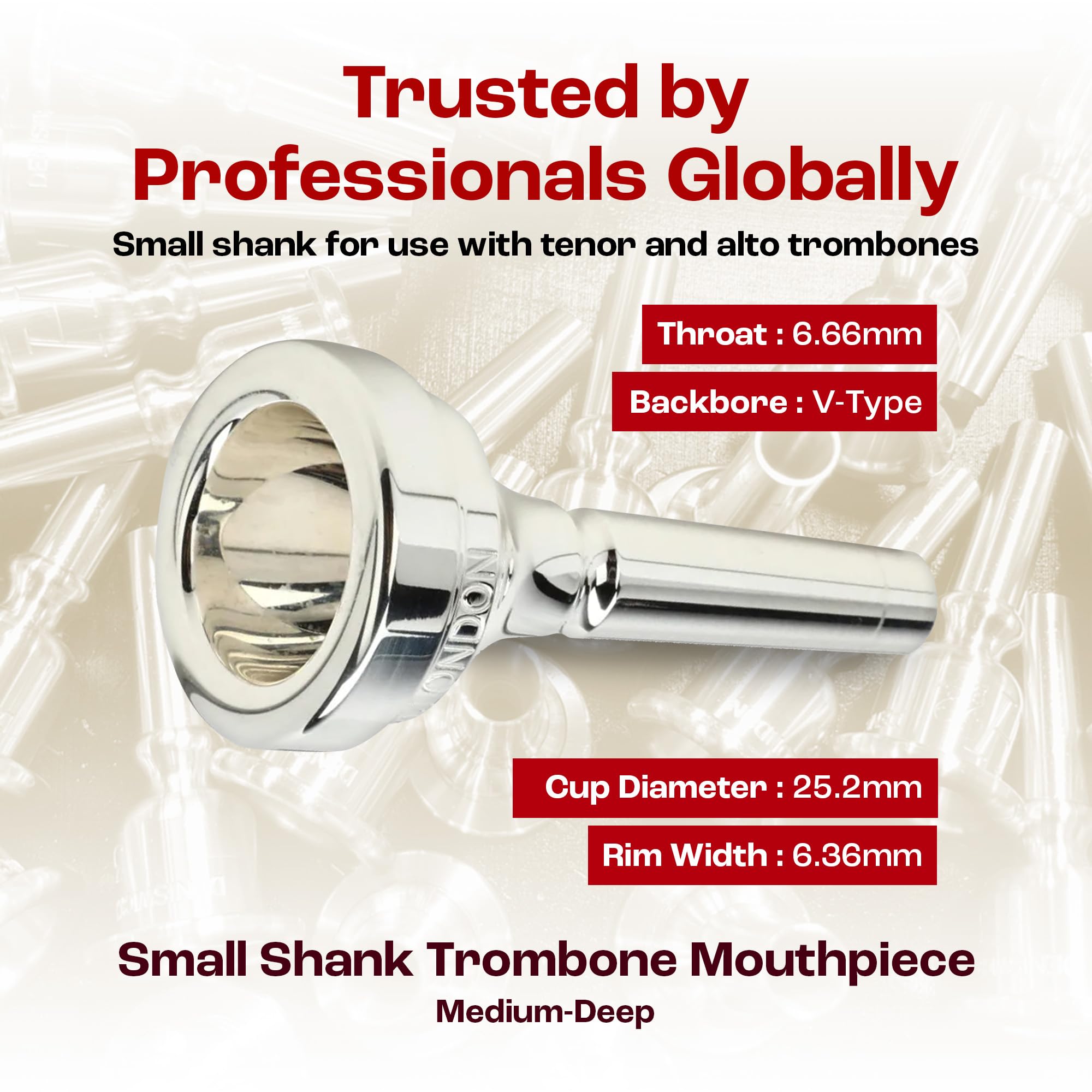 Denis Wick Classic Trombone Mouthpiece Silver Plated, 5880-9BS – Barrel Backbore for Balanced Airflow & Tone – Large Shank Fitting Euphonium Accessories for Easy Articulation