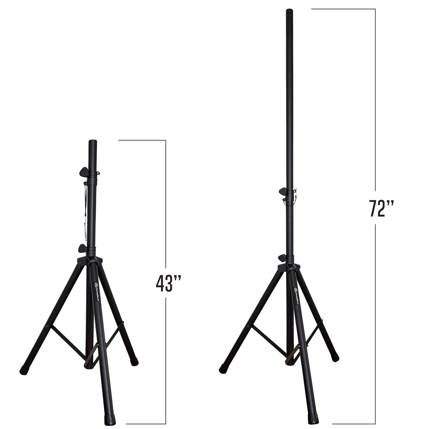 Heavy-Duty DJ Tripod Stands (Pair) with Bag by AxcessAbles| Adjustable Height 42” to 72″ PA Speaker Stands| 80lb Portable PA Stands Compatible with Powered Speakers (SSB-101)