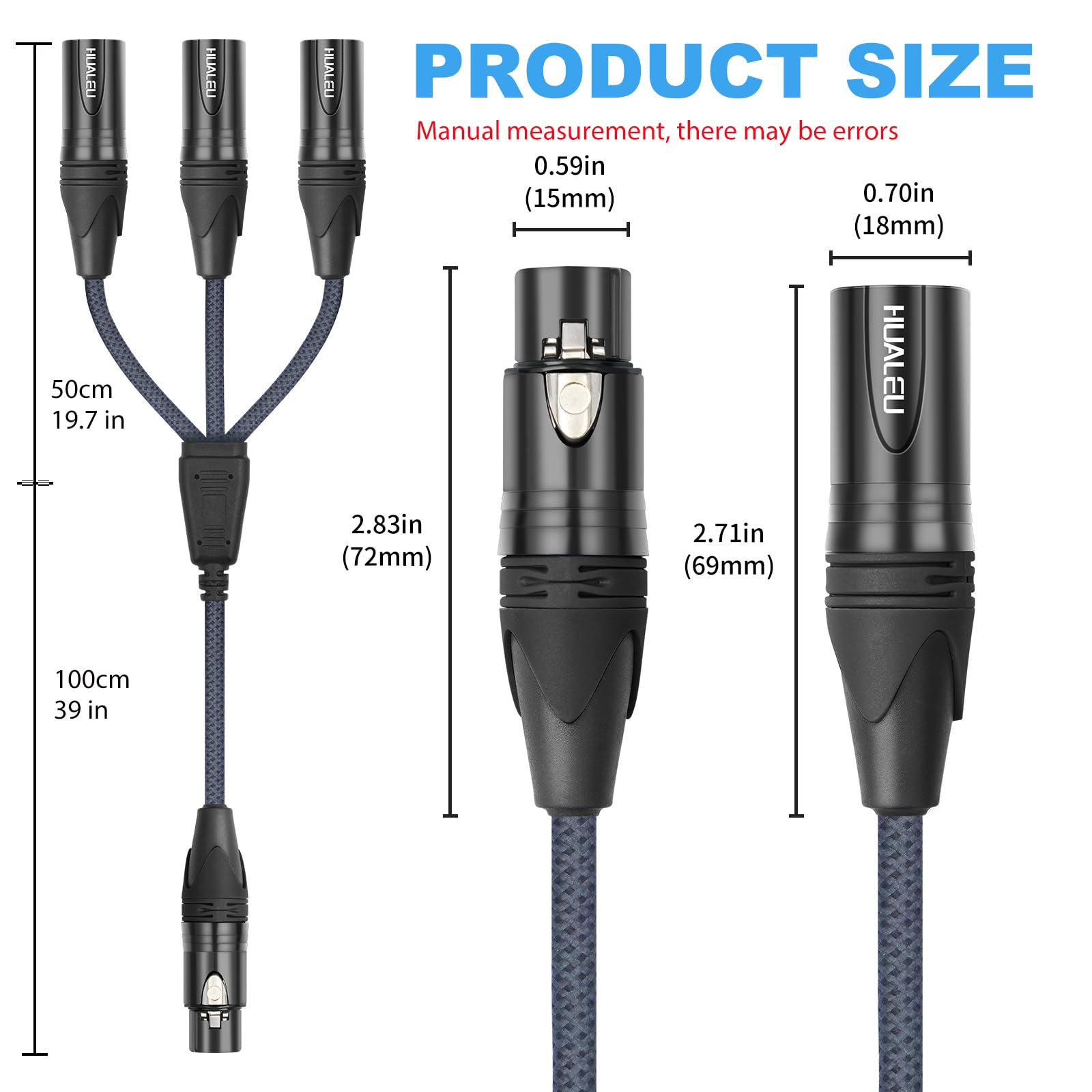 HUALEU 5FT XLR 1 Female to 3 Male Y Splitter Cable,3 Way XLR Splitter Balance 1 Female to 3 Male Audio Cable for Mixer Microphone-One Microphone Connects 3 interfaces 1 Pack