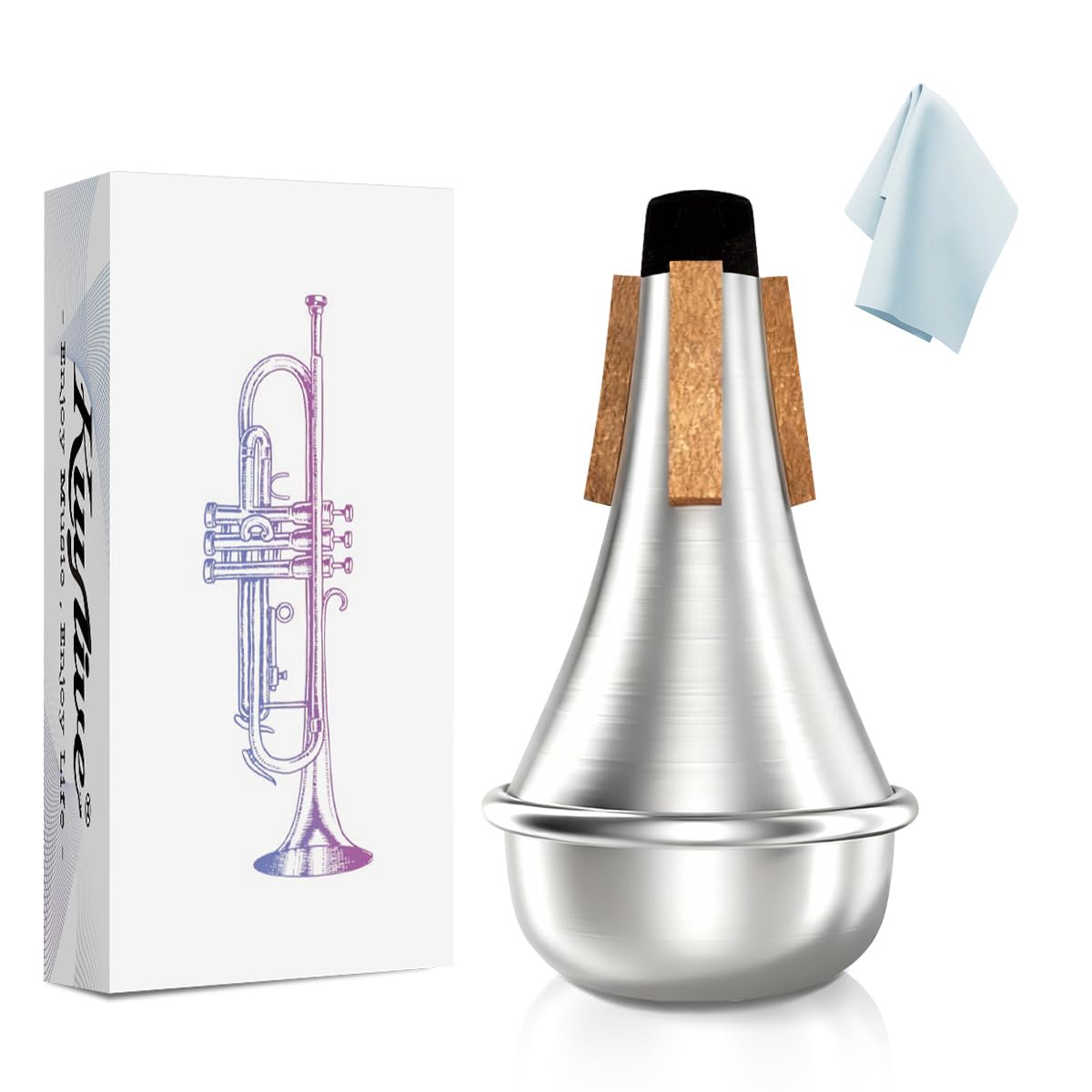 Kuylive Trumpet Mute,Lightweight Aluminum Practice Trumpet Mute Silencer for Jazz Classic, Excellent for Practice or Performance,Silver