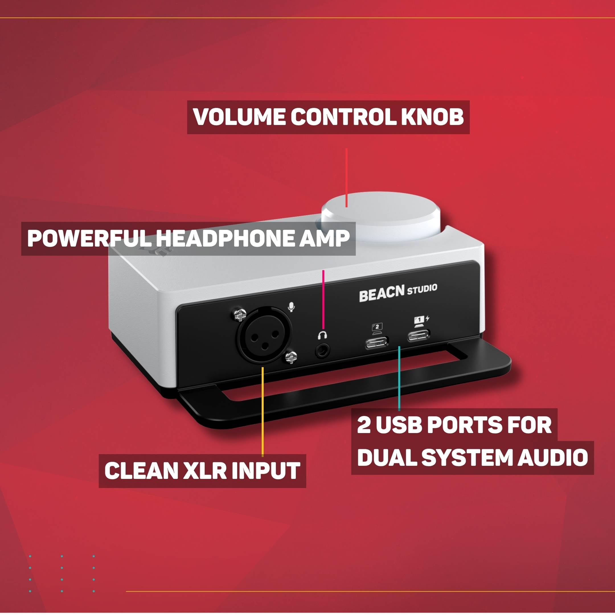 BEACN Studio (White) – USB XLR Audio Interface, DSP Mic Chain, Dual PC