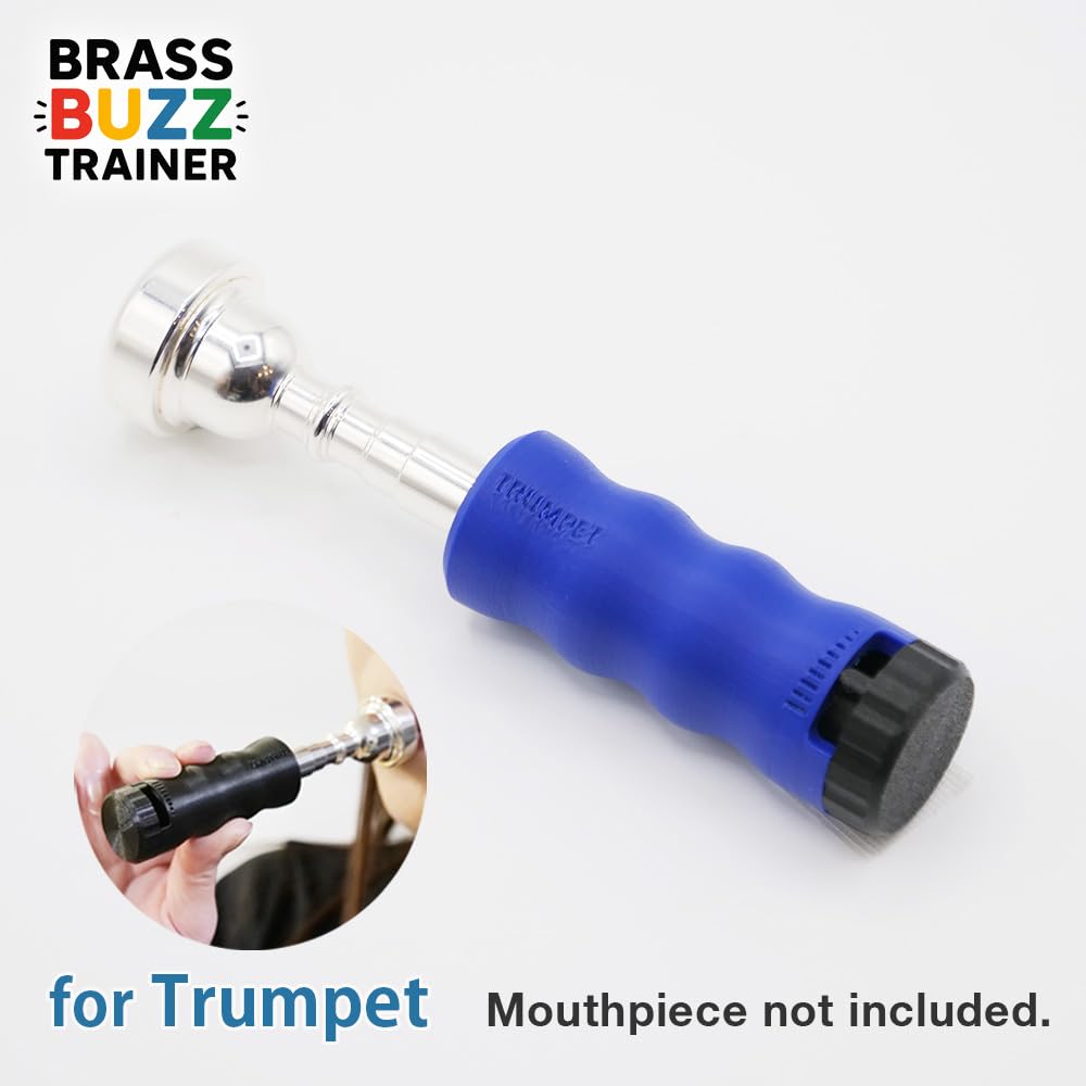 Trumpet Mouthpiece Buzzing Practice Tool – Anywhere Practice & Warm-up – One-Touch Adjustable Resistance – BRASS BUZZ TRAINER (Blue)