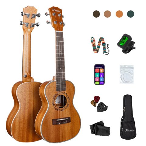Besyou 23 inches Uku Ukulele Beginner Kids Adult Student Travel Wooden Concert Mahogany Ukelele Kits with Tuner Gig Bag Strap Carbon Nylon String Picks Cloth Gift Choice (Mahogany)