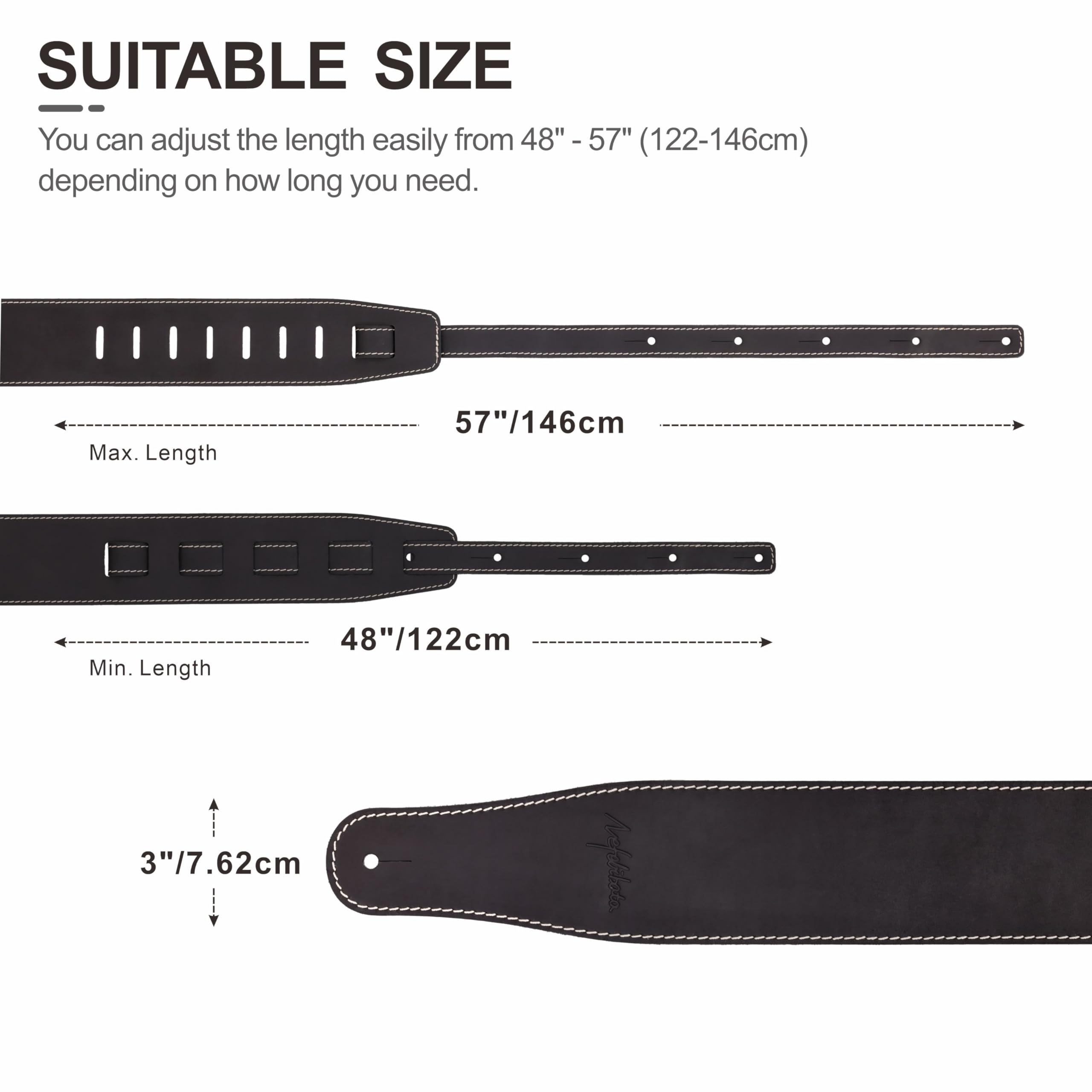Nefelibata Guitar Strap, 3-inch Wide Full Grain Leather, Extra Wide Lightweight and Soft for Men and Women for Acoustic, Bass and Electric Guitar