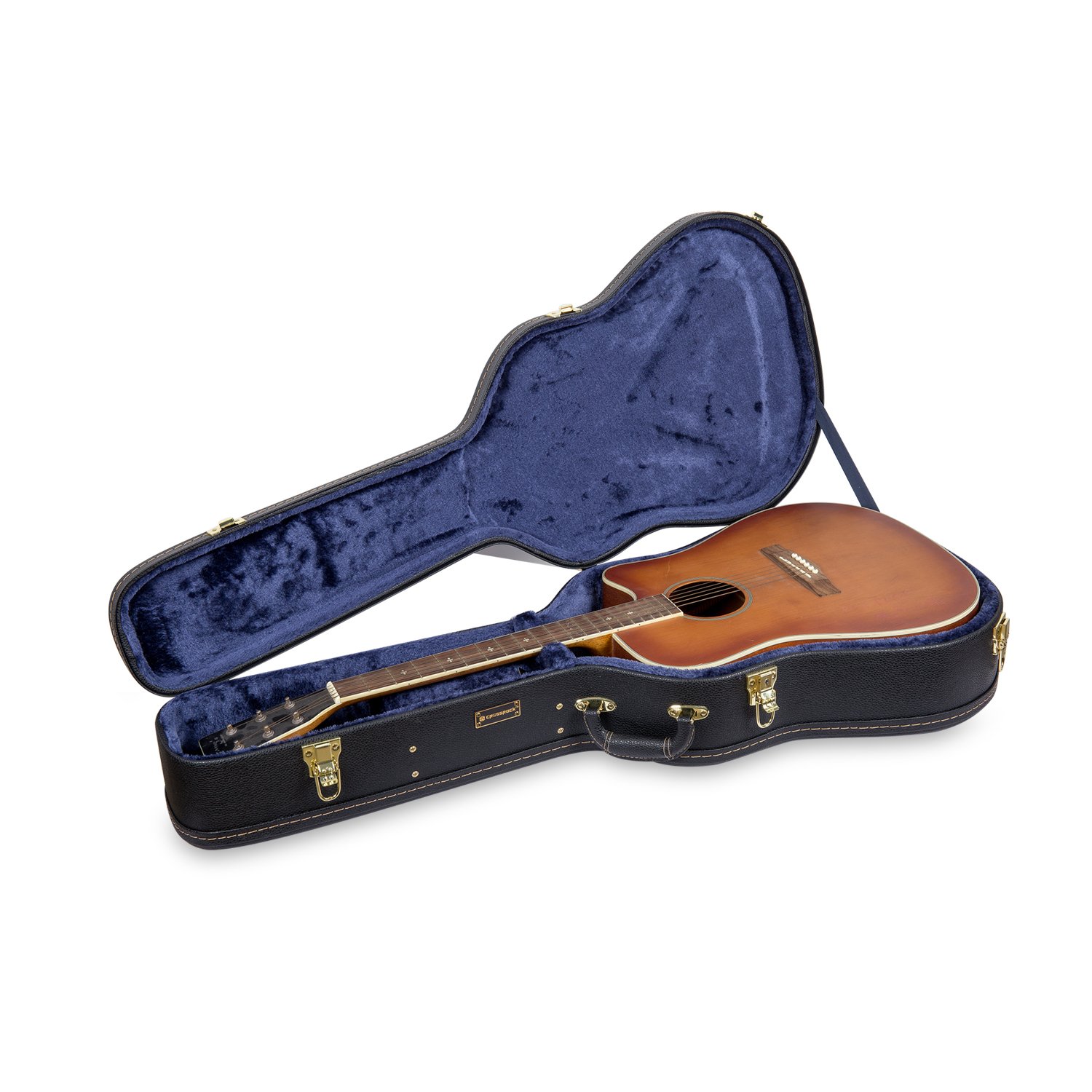 Crossrock Wooden Dreadnought Acoustic Guitar Case | Arched Top, Padded Interior, Lock & Storage – Fits Martin D-28, Taylor 210, Yamaha FG-Black(CRW600DBK)
