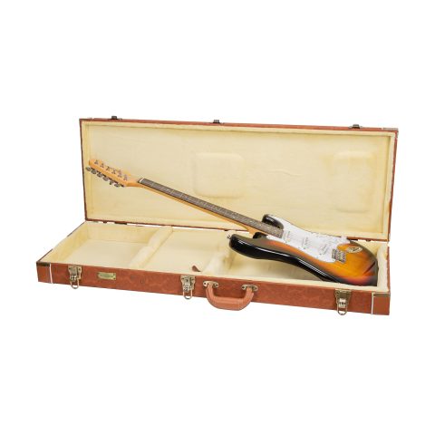 Crossrock Relief Series Electric Guitar Case for Strat & Tele | Carved Red Wood Finish, Ivory Plush Interior, Lock (CRW630ERO)